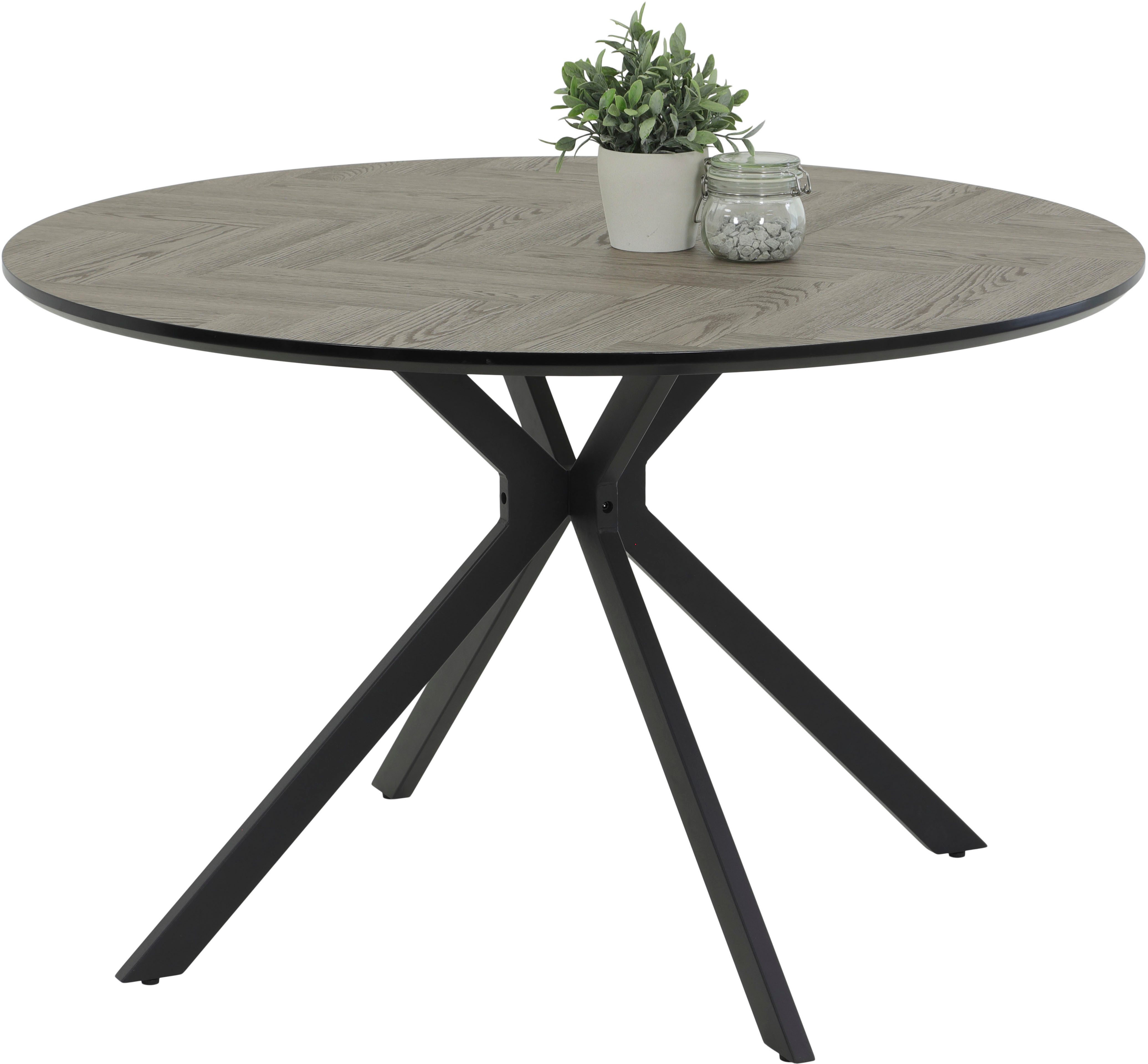 HELA Eettafel PETRA rond, zwitserse rand, mdf, visgraat nabootsing (1 stuk) eettafels grijs
