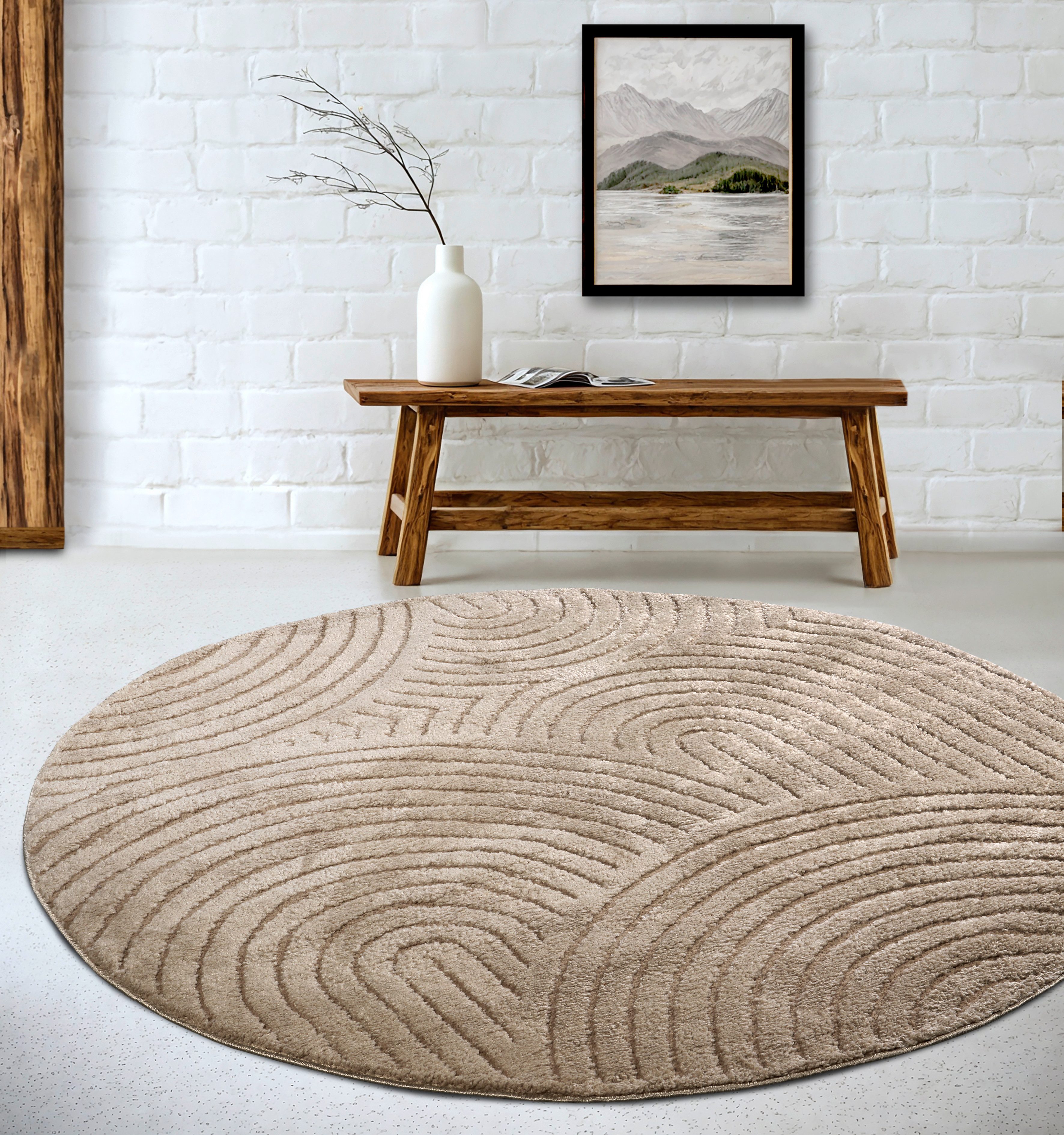 ELLE DECORATION Design-vloerkleed Cosy Panglao, ook als rond tapijt verkrijgbaar uni laagpolig, hoog-laag structuur, modern, scandi, boho, woonkamer