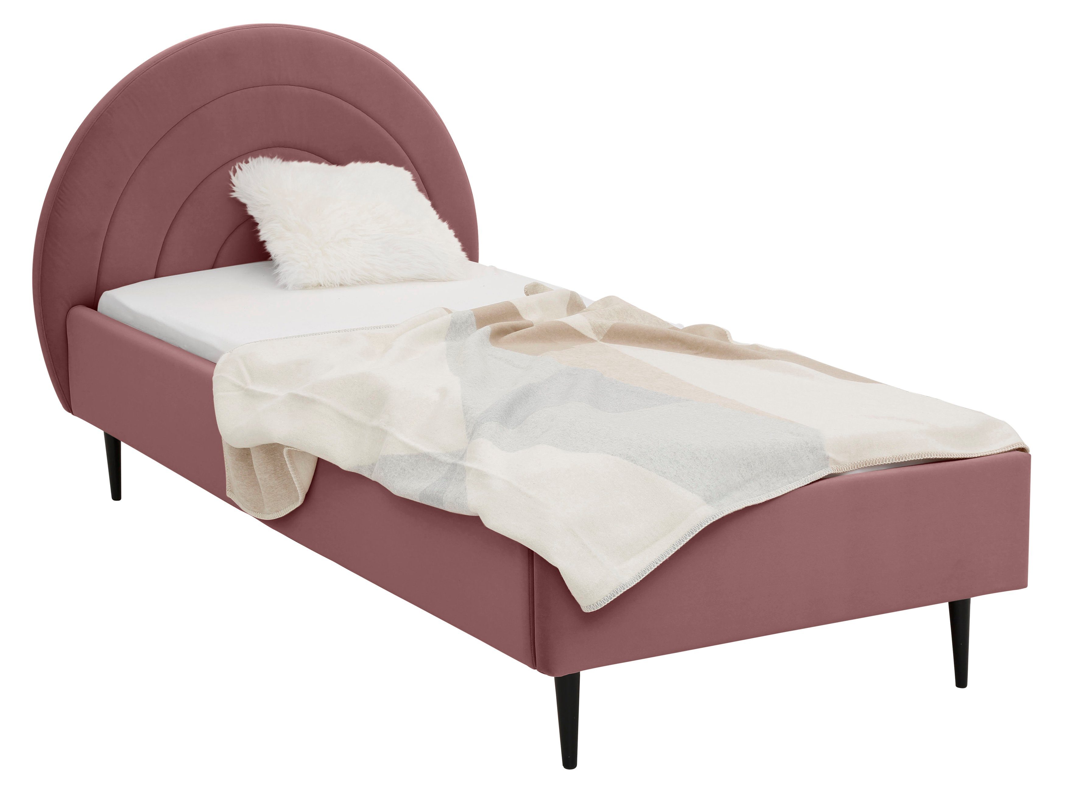 Lüttenhütt Gestoffeerd bed Femmy prettig bekleed hoofdbord met decoratief regenboogmotief