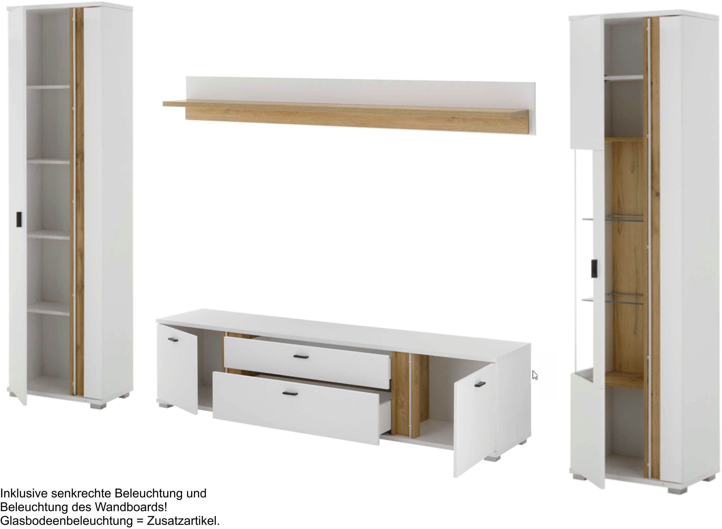 INOSIGN Wandmeubel Long Island in moderne trendkleur, inclusief verticale verlichting, breedte 330 cm (set, 4-delig)