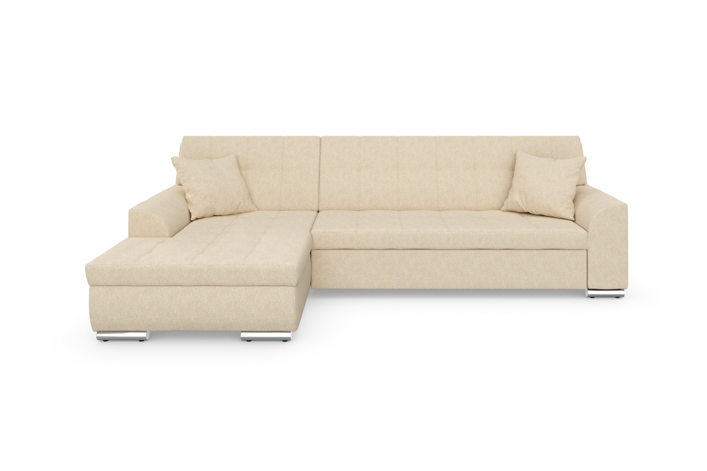 DOMO collection Hoekbank Treviso veel bekledingen, ook in cord, L-vorm, B/D/H: 267/80/83 cm optioneel met slaapbank functie, incl. sierkussens, hoogwaardig doorgestikt patroon