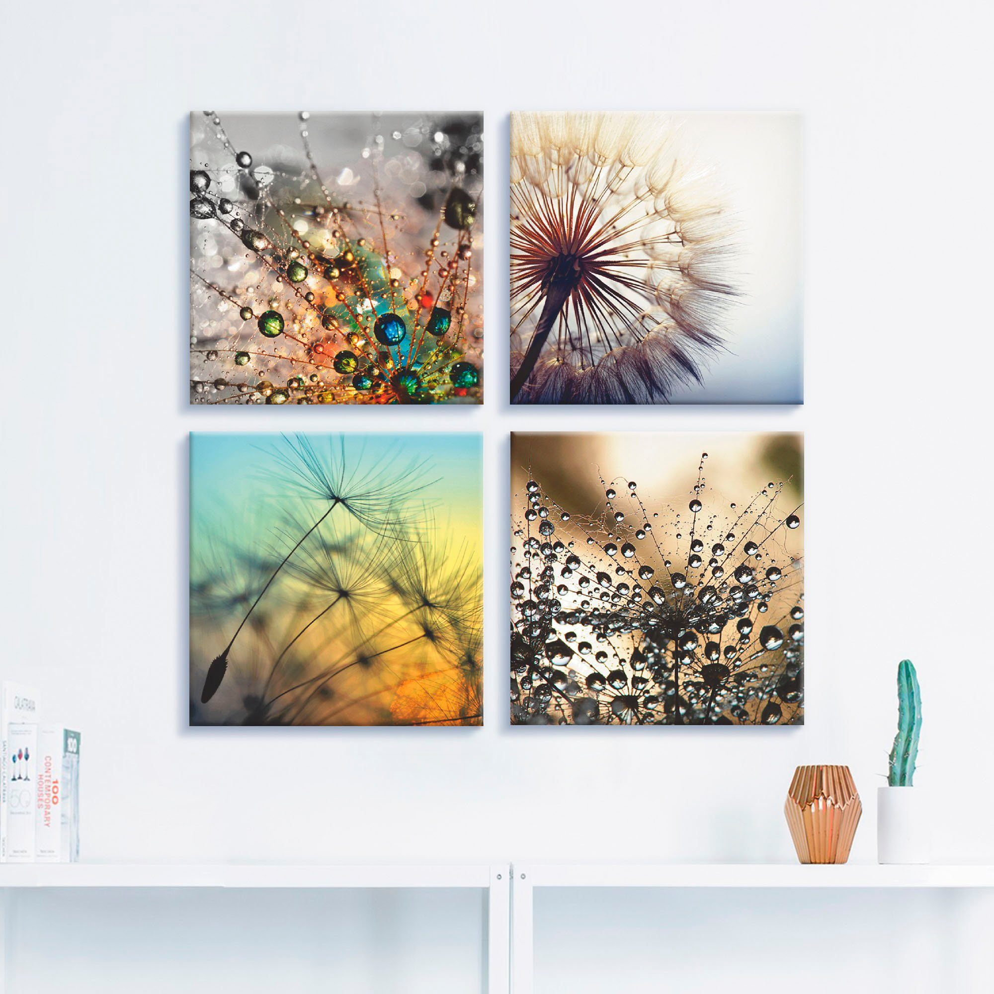 Artland Artprint op linnen Pluizenbol,close-up paardenbloem (4-delig)