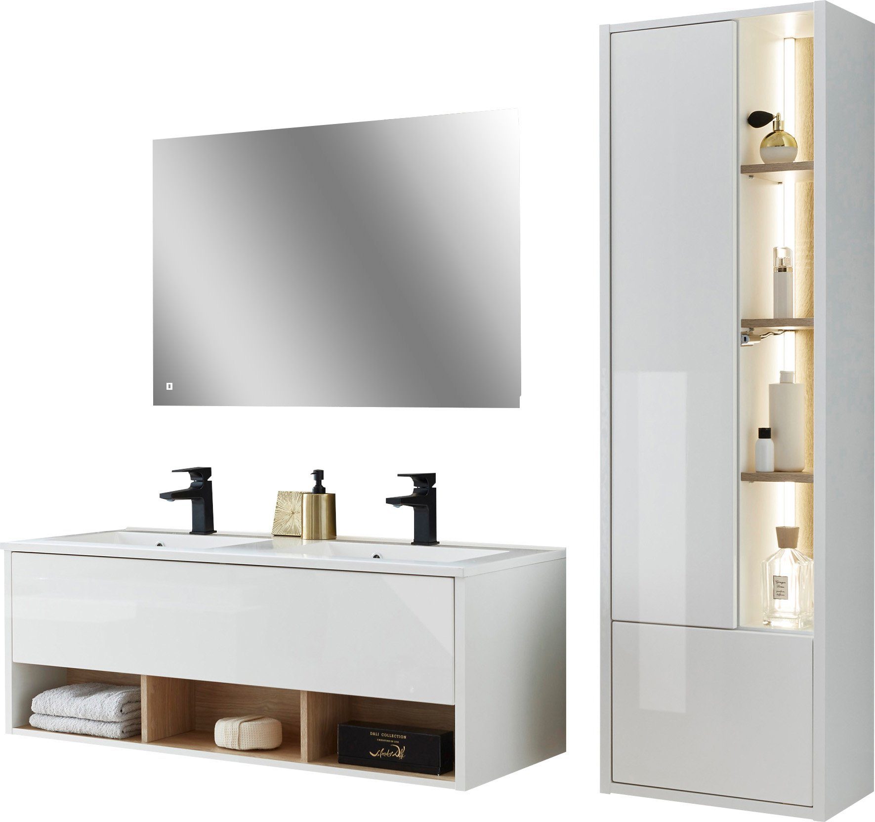 Places of Style Badkamerserie Studio Line, bad in modern ontwerp, 3-delig badkamer Kast, wastafel en spiegel, in twee kleuren beschikbaar,