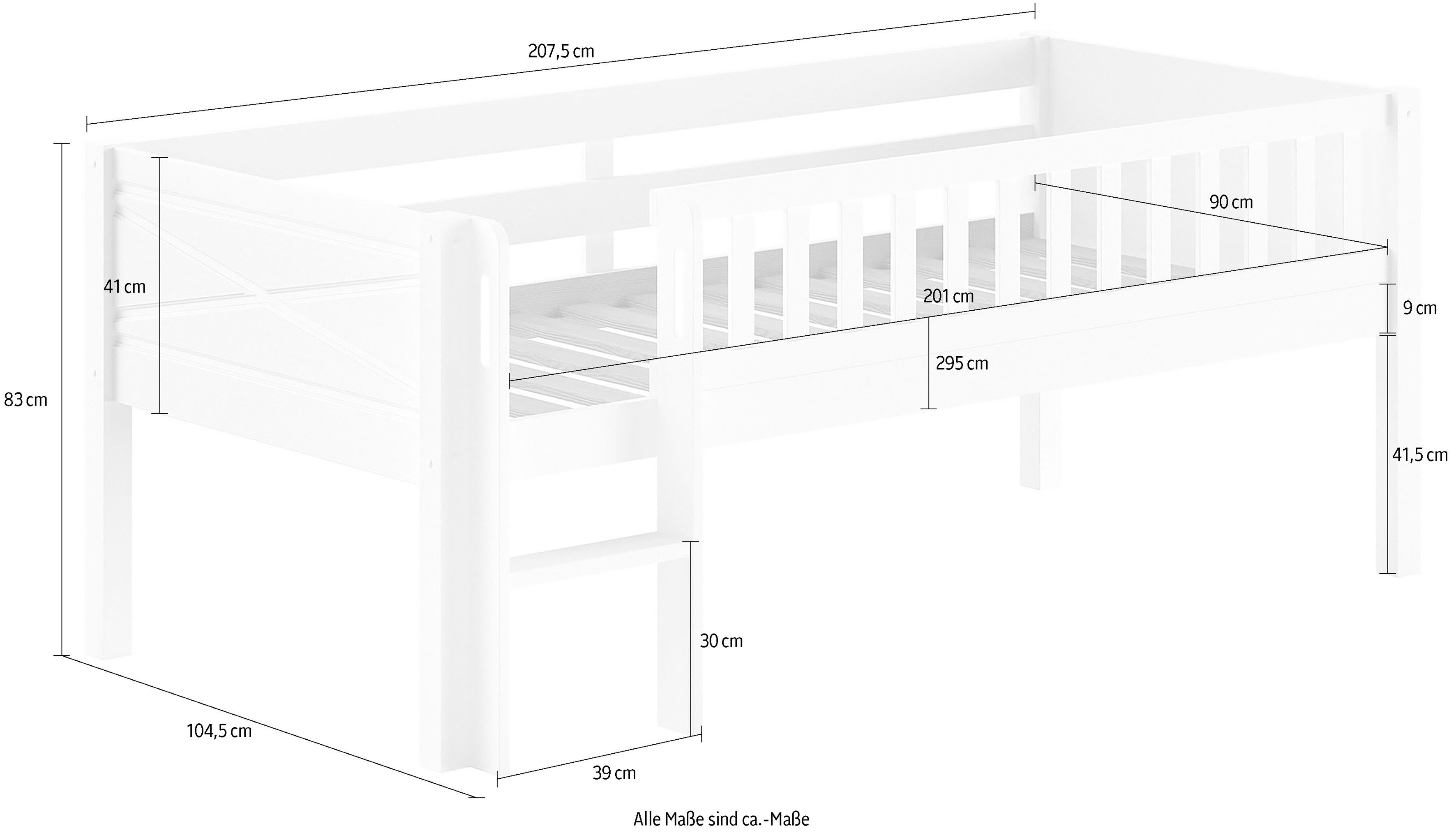 Vipack Speelbed Scott met lage instaphoogte, inclusief ladder en rol-lattenbodem in massief dennenhout, wit 90x200 cm, verkrijgbaar zonder en met rolboxen