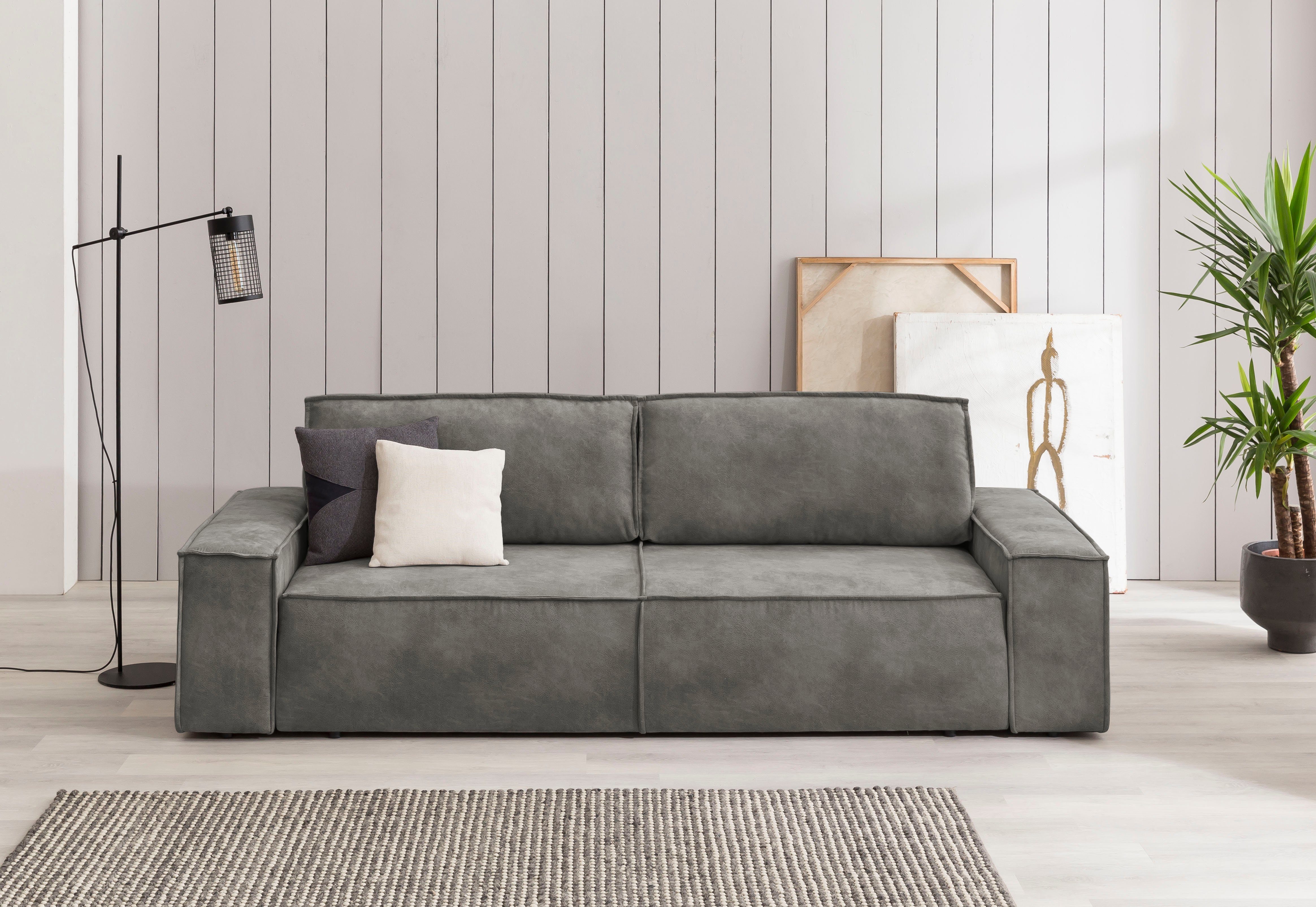 Home affaire 3-zitsbank SHERWOOD slaapbank (257 cm) ribfluweel, velours, vintage lederlook