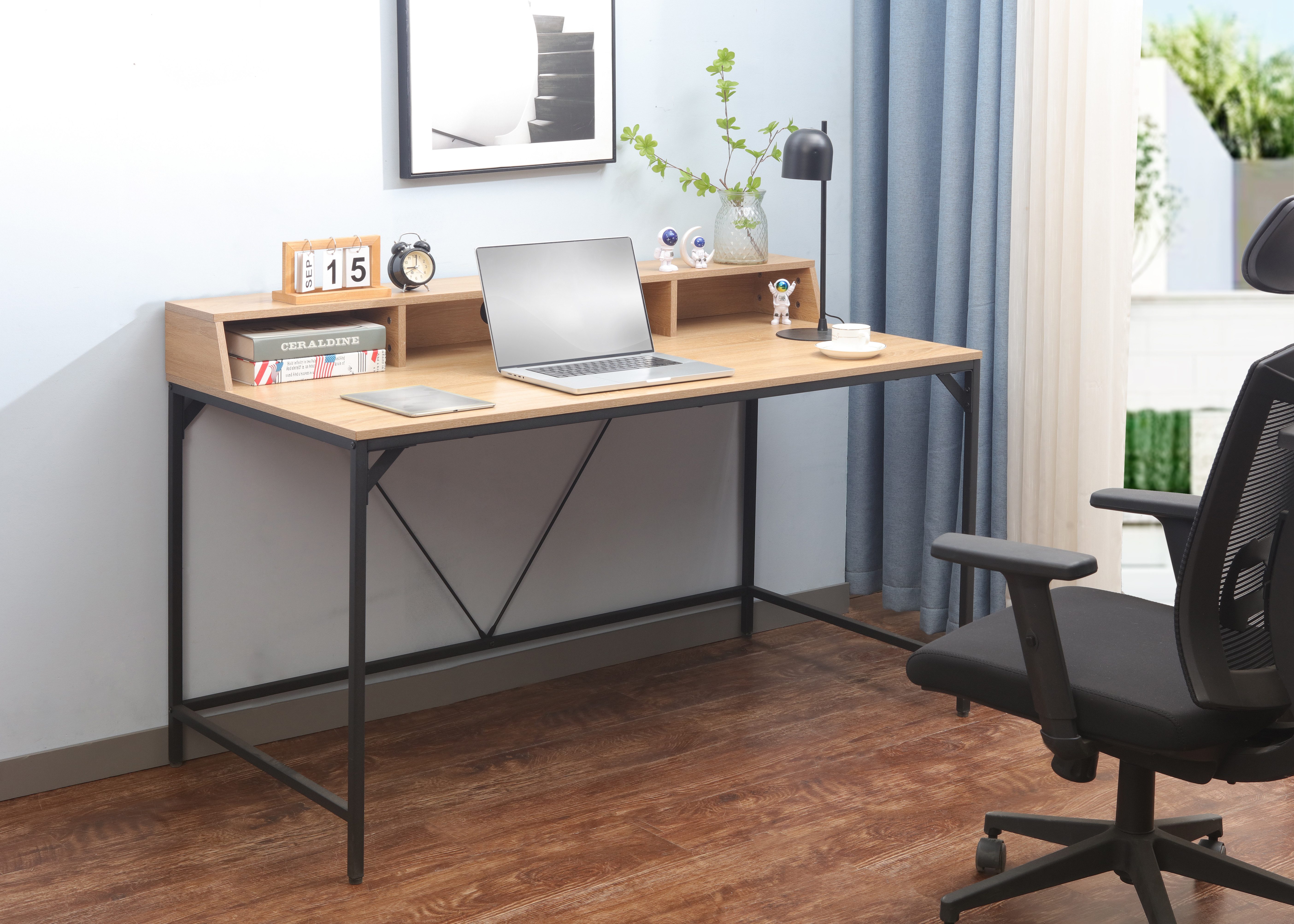 INOSIGN Bureau Endre met monitorsteun, 3 vakken & kabeldoorvoer, metalen frame