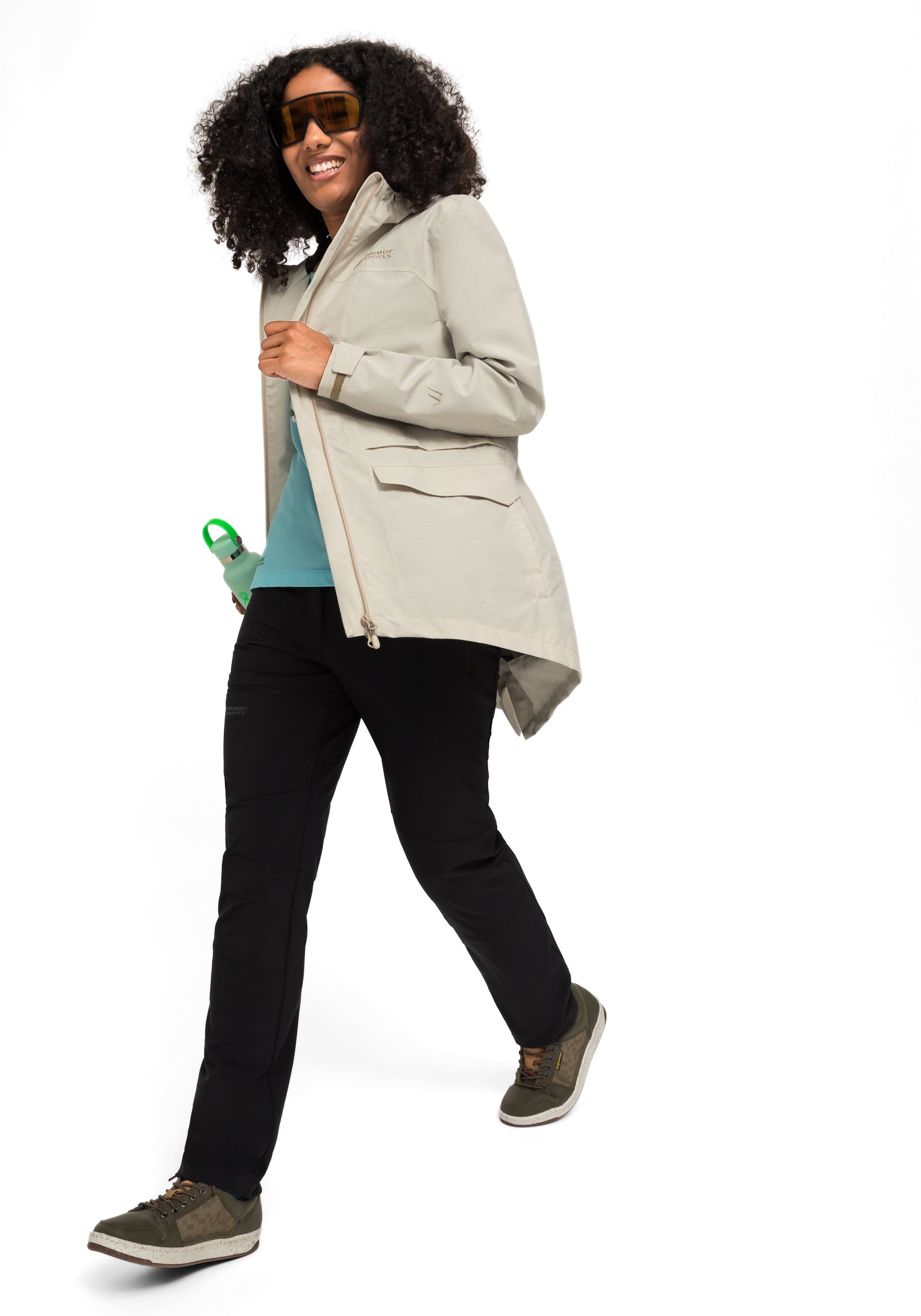 Maier Sports Outdoorjack Echaz Coat W lange dames wandeljas met capuchon, waterdichte mantel