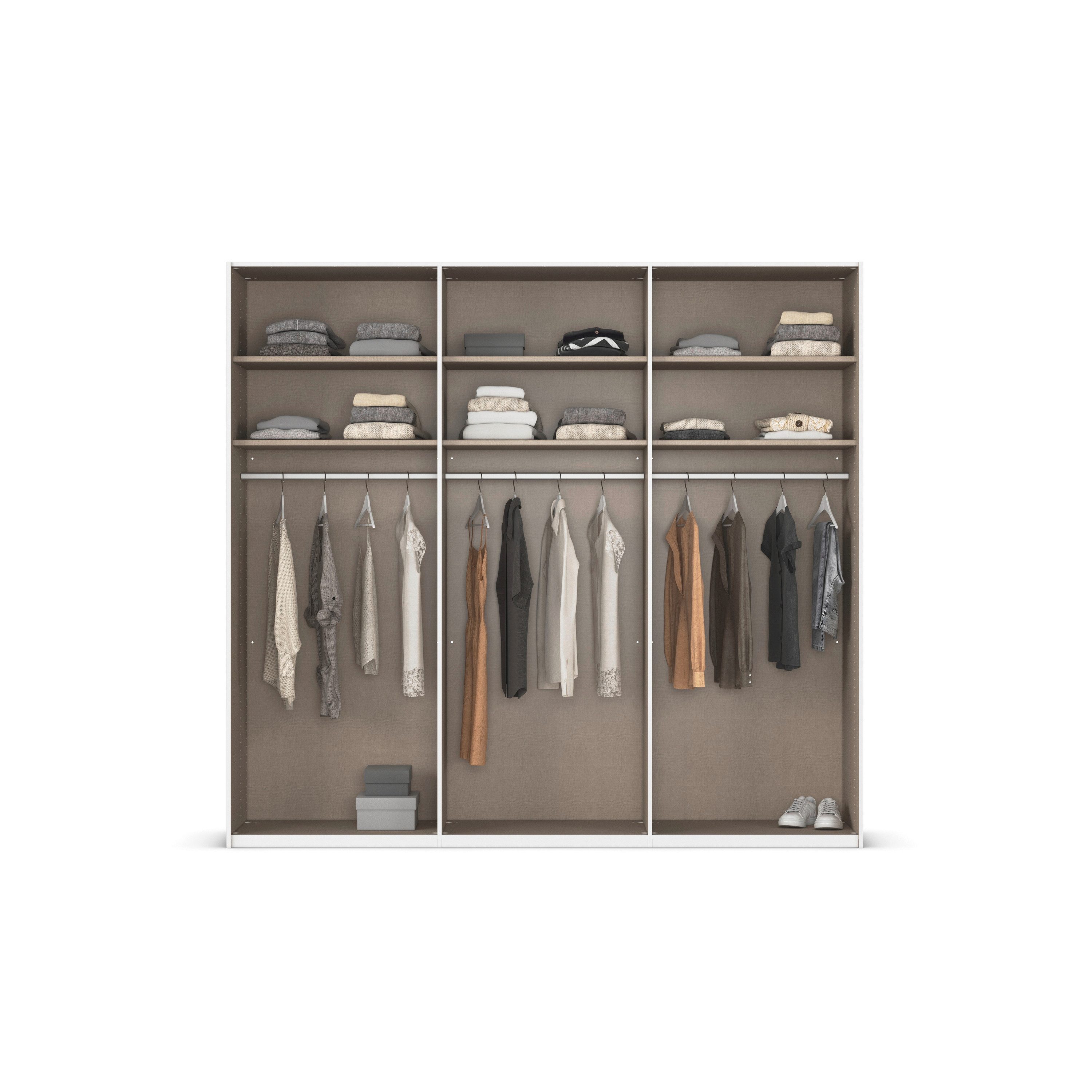 rauch Schuifdeurkast Kledingkast Kast Garderobe Slaapkamerkast EVELYN in elegante stijl, in 5 breedtes, handgrepen in corpuskleur made in germany
