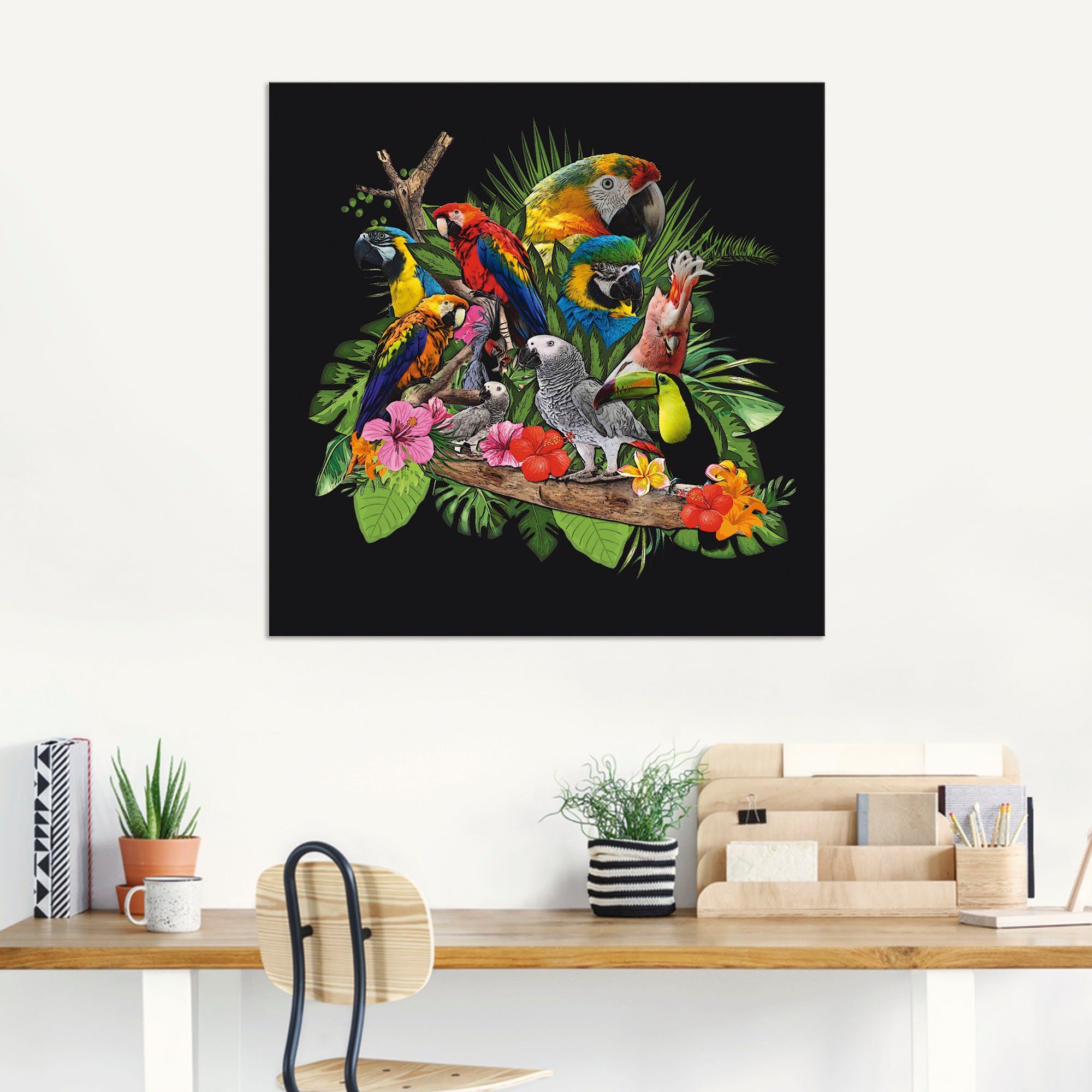Artland Artprint Papegaaien Grijze Papegaai Kaketoe Jungle als artprint van aluminium, artprint voor buiten, artprint op linnen, poster, muursticker