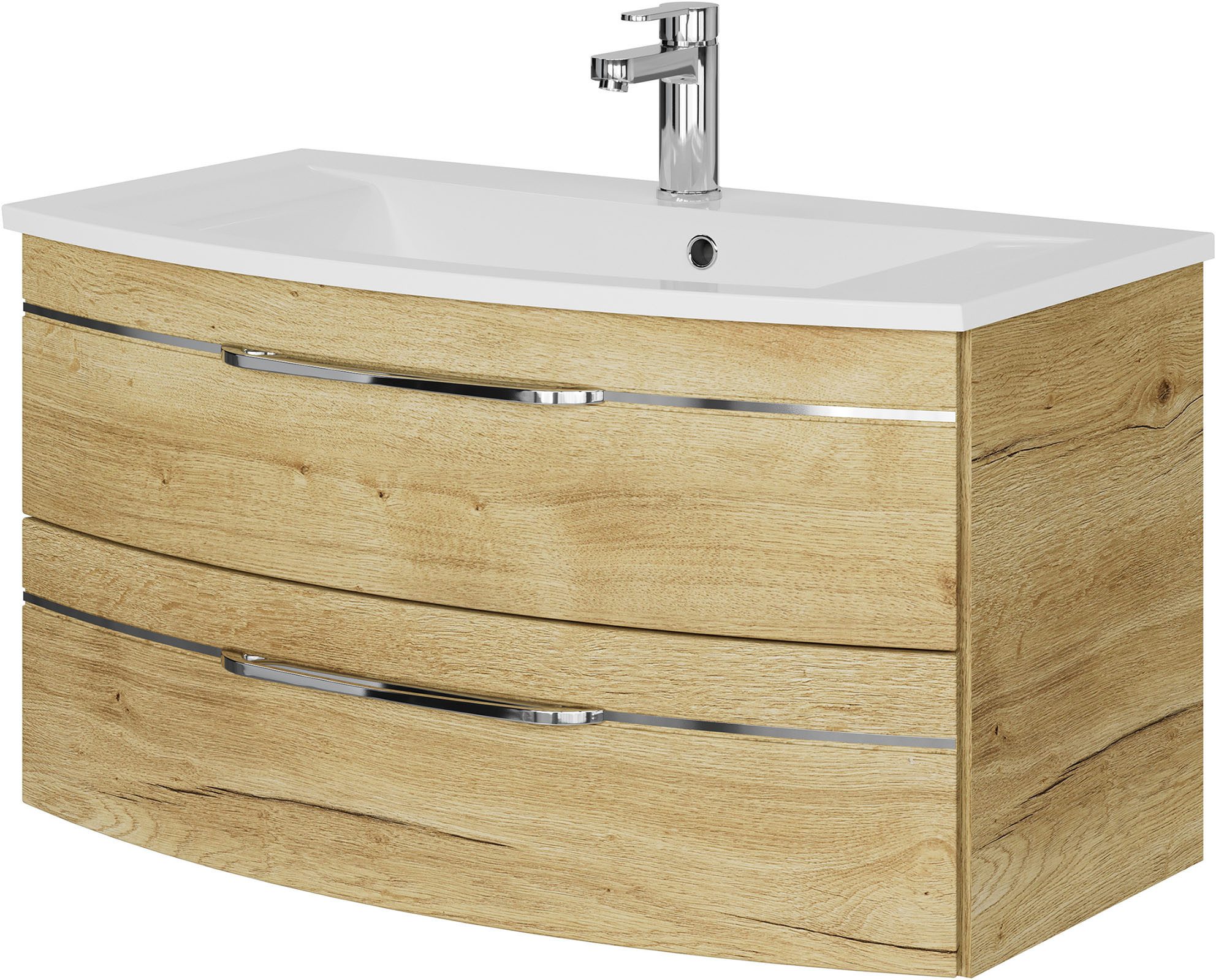 Saphir Wastafelonderkast Serie 7045 Mineralmarmor-Waschtisch und Unterschrank, 91 cm breit