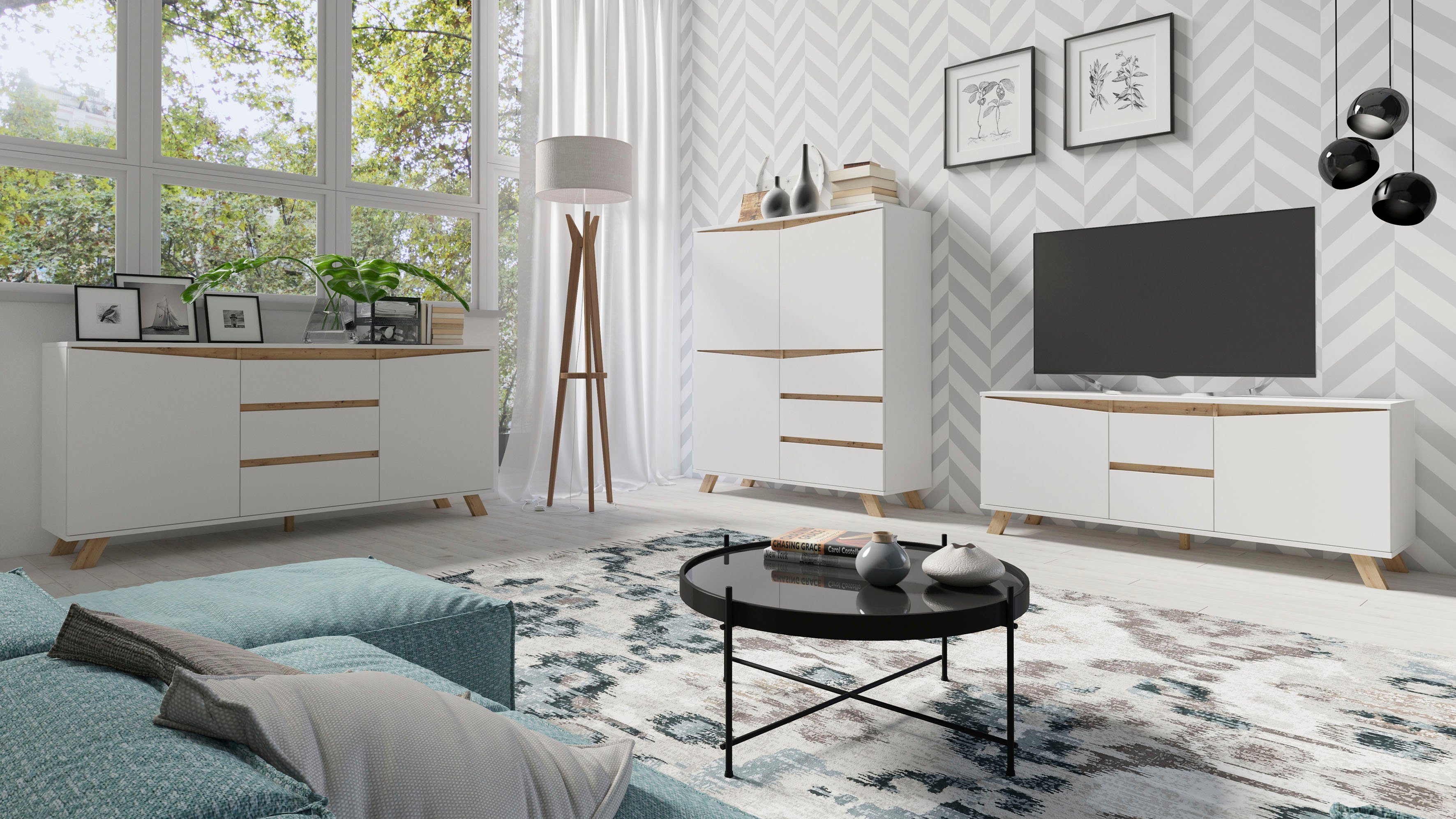 INOSIGN Tv-meubel VALENTIN 160 cm tv-meubel met 2 deuren en 2 lades in modern scandinavisch design