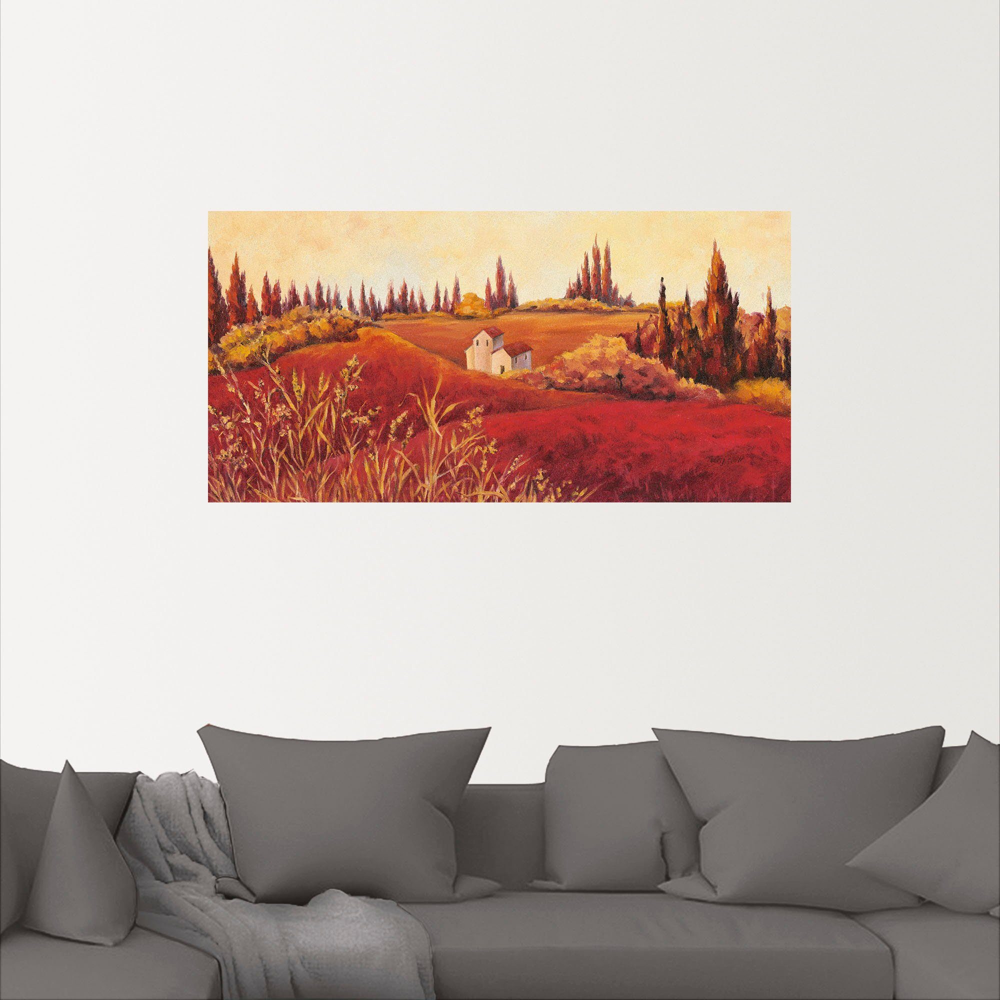Artland Artprint op linnen Rode velden gespannen op een spieraam