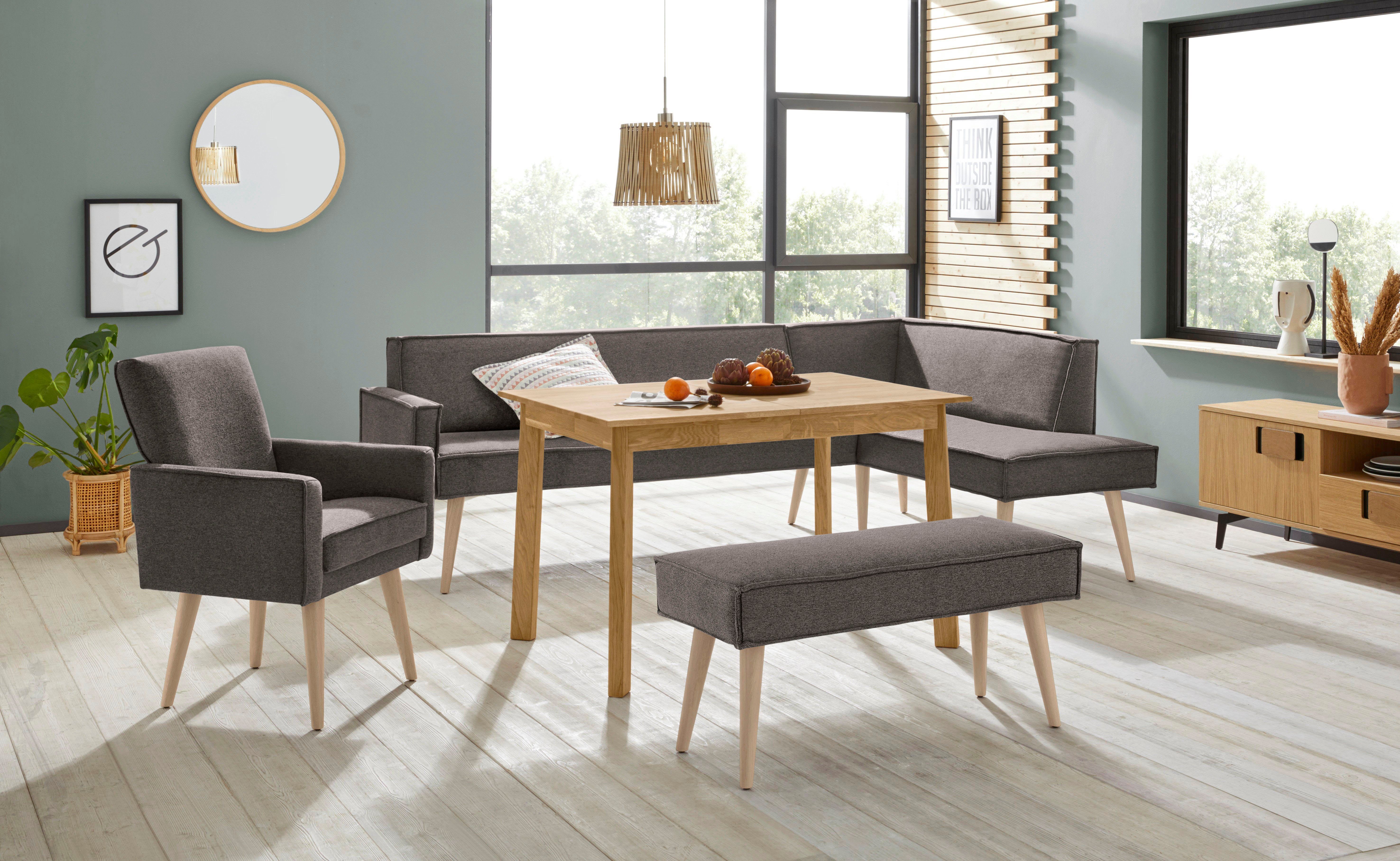exxpo - sofa fashion Hoekbank Lungo, moderne paspelnaad, comfortabel en elegant, hoge houten voet