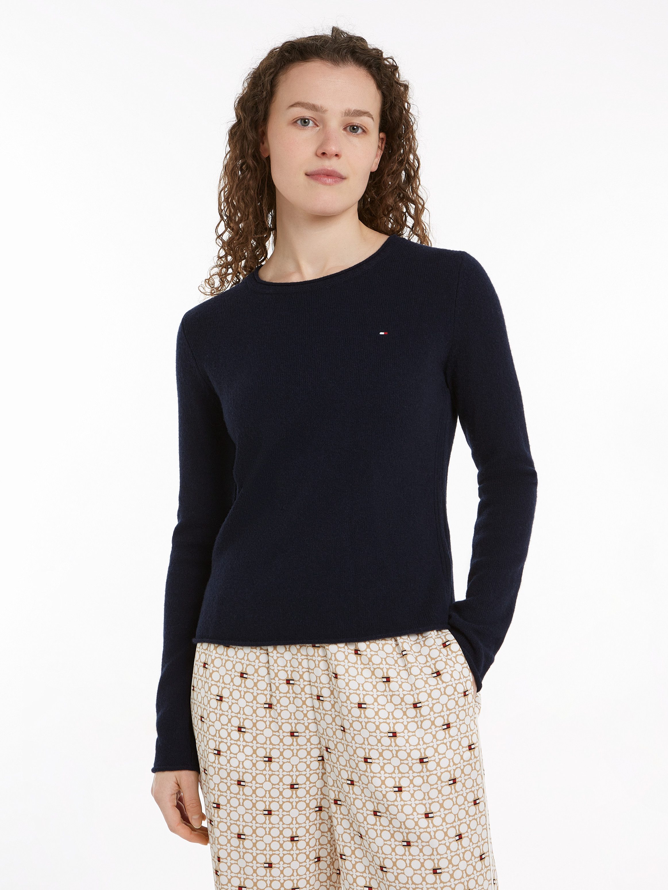 Tommy Hilfiger Gebreide trui SOFT WOOL C-NK SWEATER met logoborduring van 100% wol