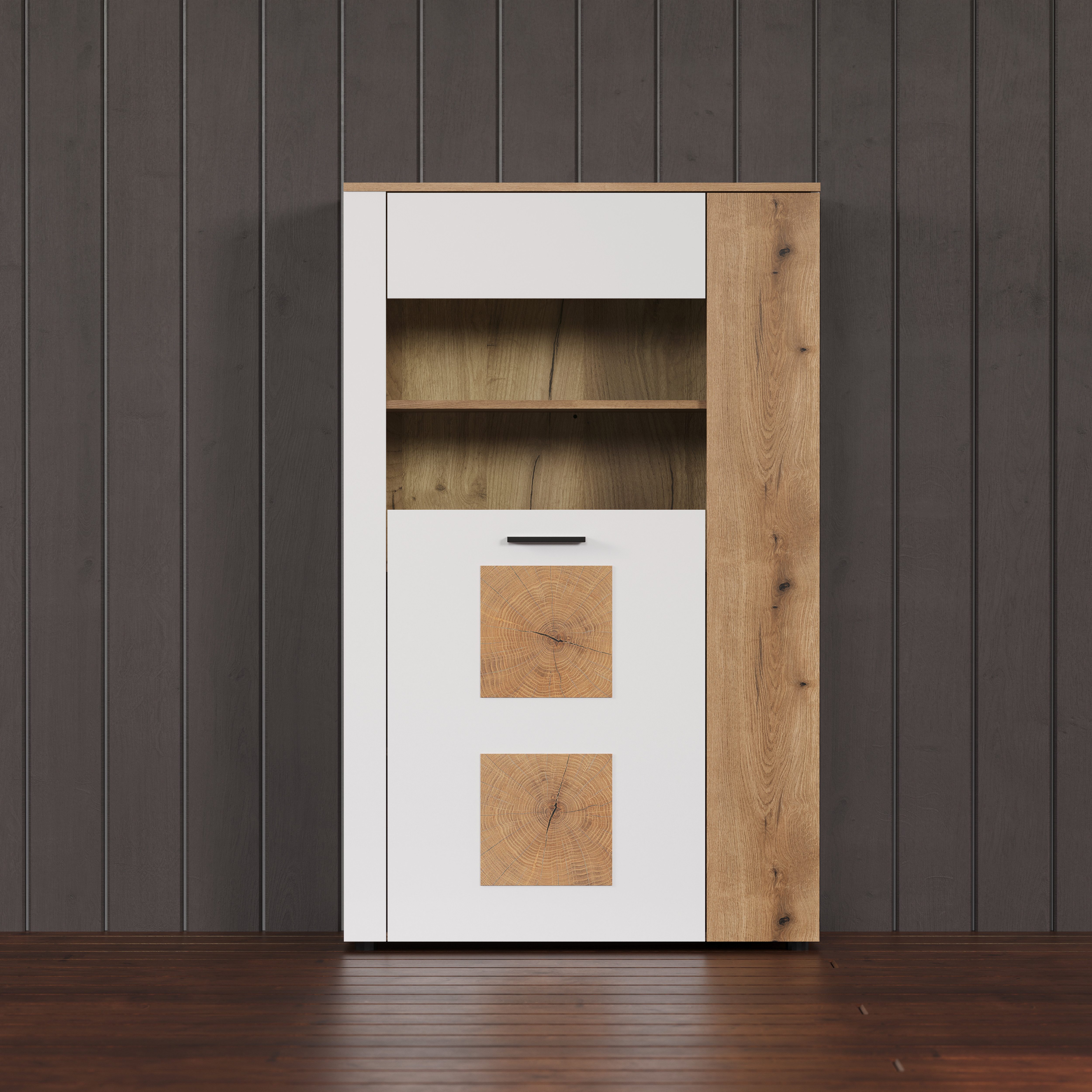 INOSIGN Staande vitrinekast Linz Opbergvitrine met elegante eindhouttoepassingen - 90/42/146 cm (1 stuk)