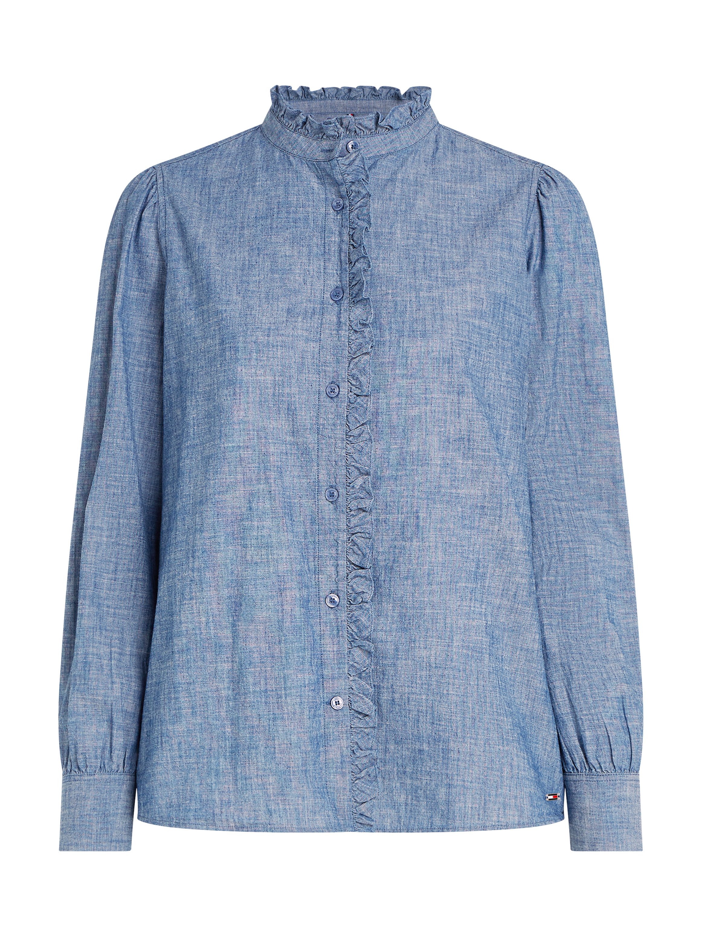 Tommy Hilfiger Shirtblouse CHAMBRAY RUFFLE RELAXED SHIRT met ruches chambray kwaliteit