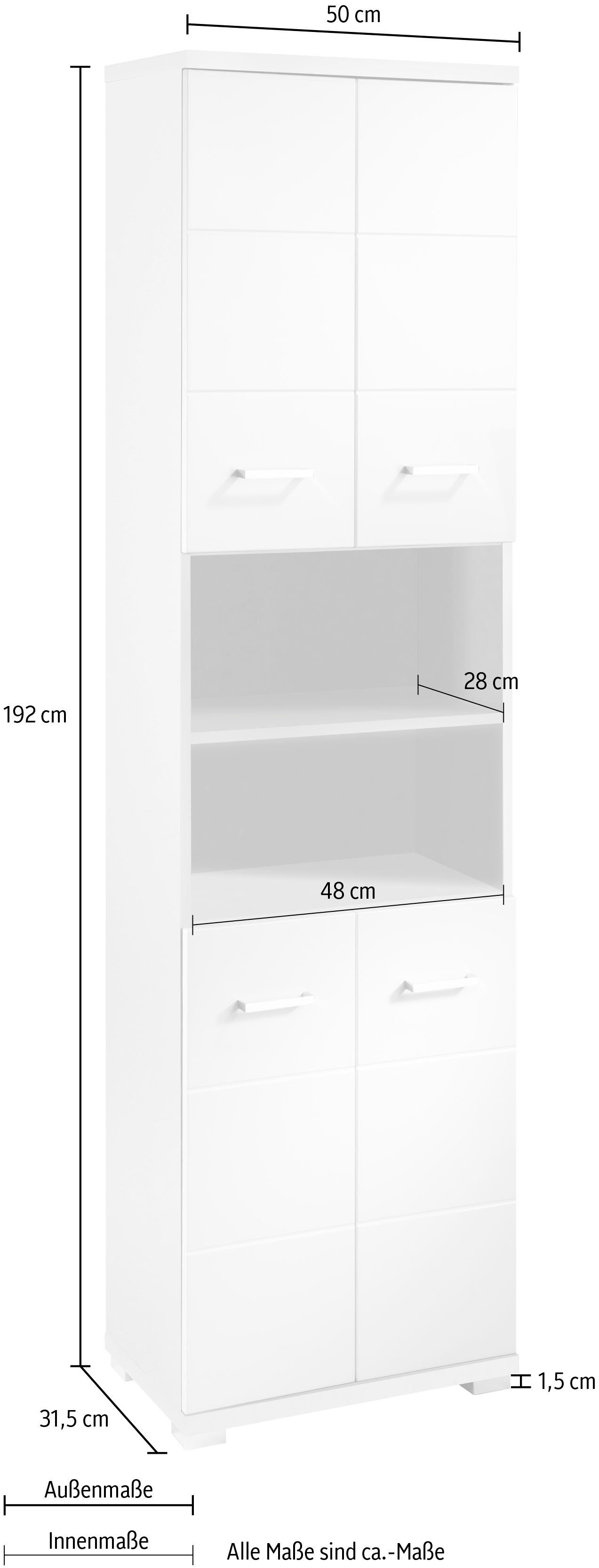 byLIVING Hoge kast Nebraska Breedte 50 cm, badkamerkast met metalen handgrepen, veel bergruimte