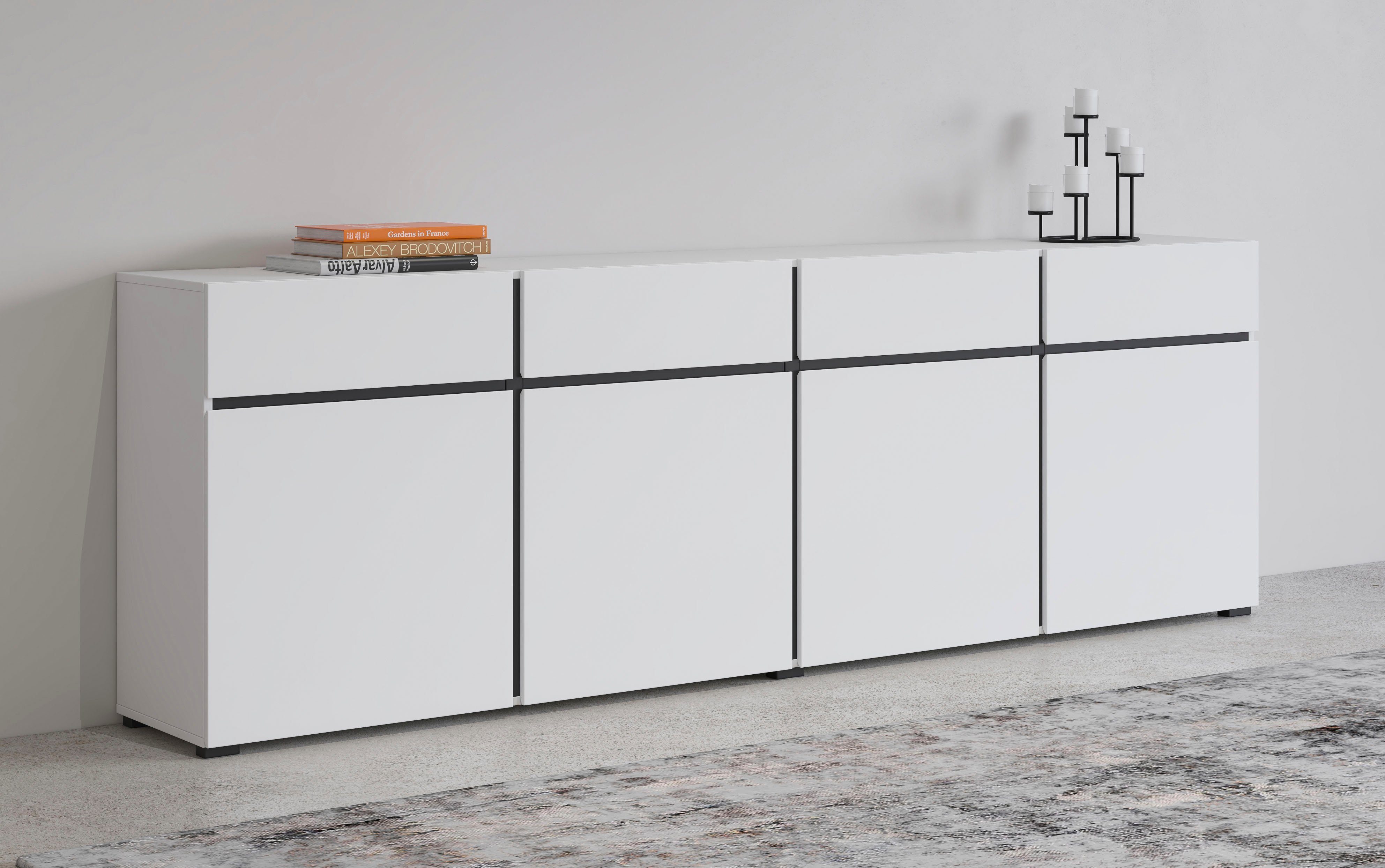 INOSIGN Dressoir Cross, breedte 225 cm, moderne greeploze ladekast, 4 deuren/4 laden