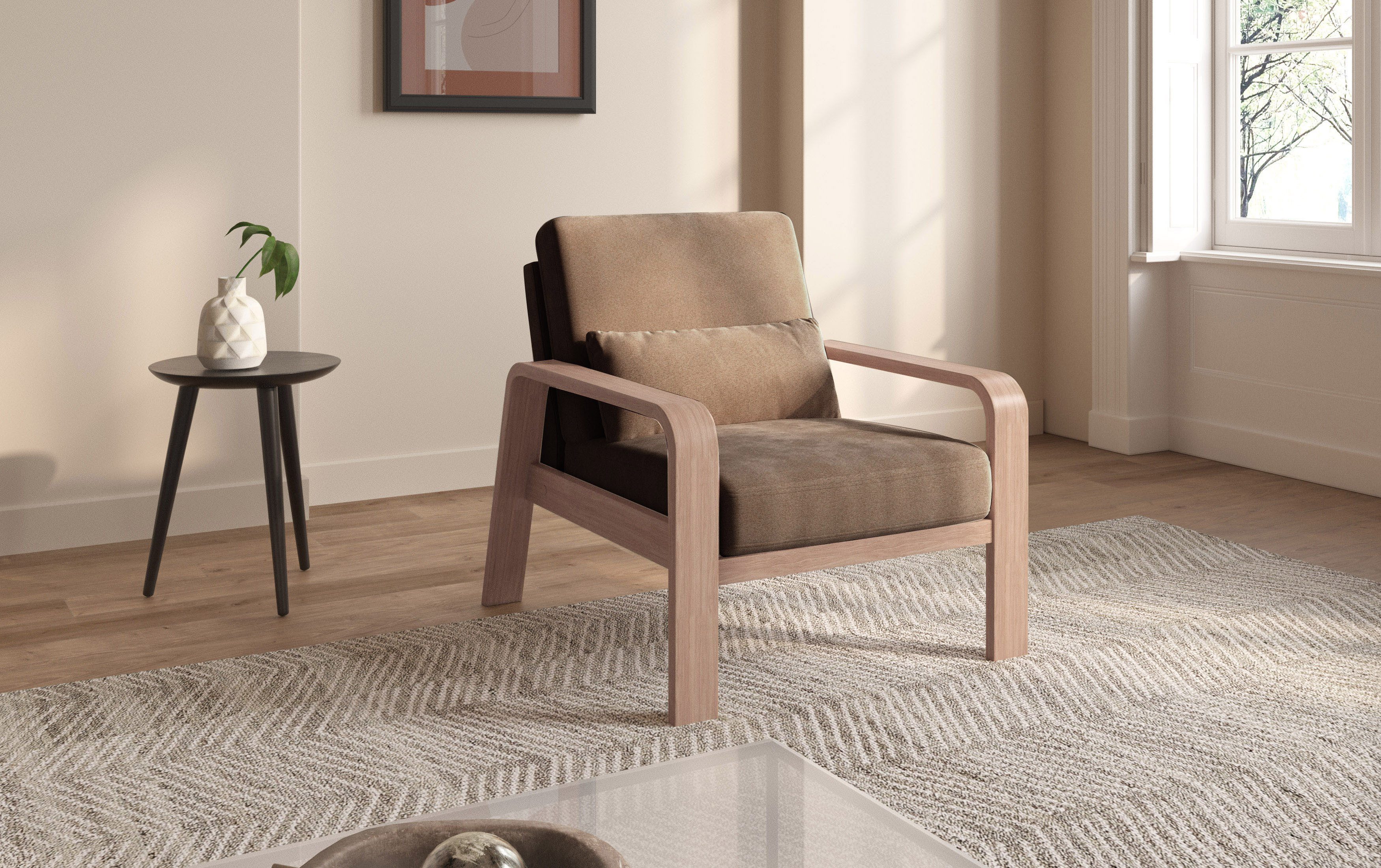sit&more Fauteuil Kolding Armleuningen van natuurlijk beukenhout, verschillende bekledingen en kleuren
