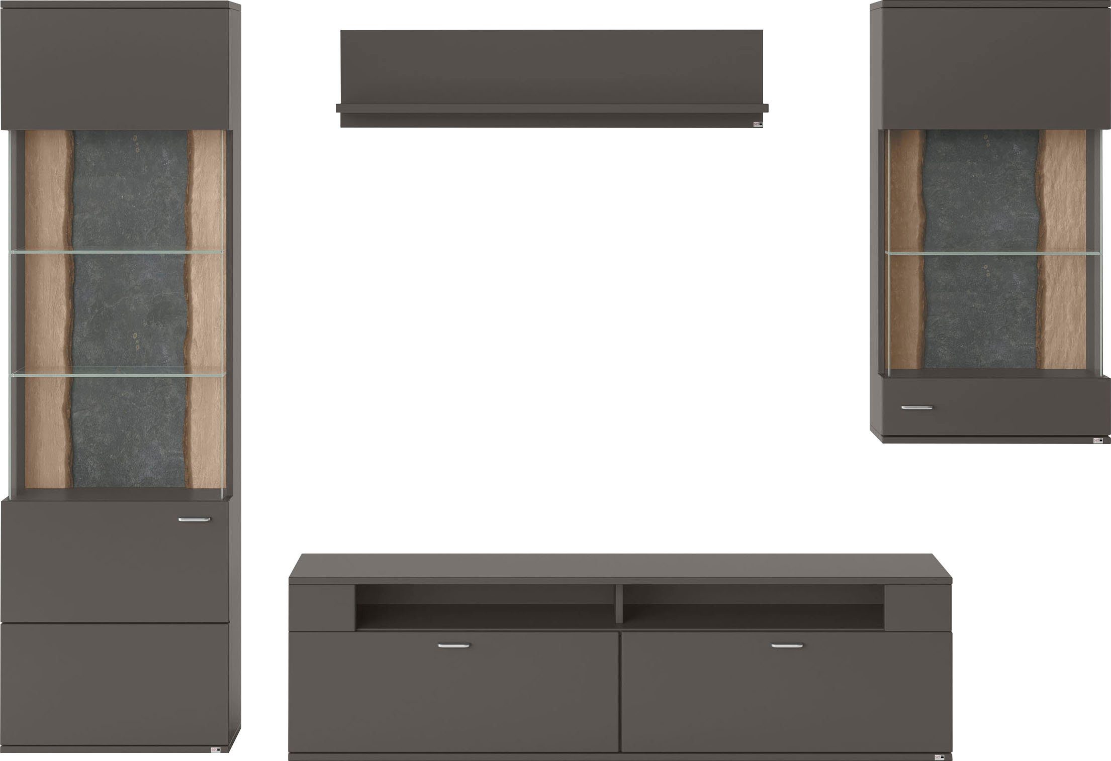 set one by Musterring Wandmeubel Tacoma Type 04, met hangende vitrinekast (set, 4-delig)