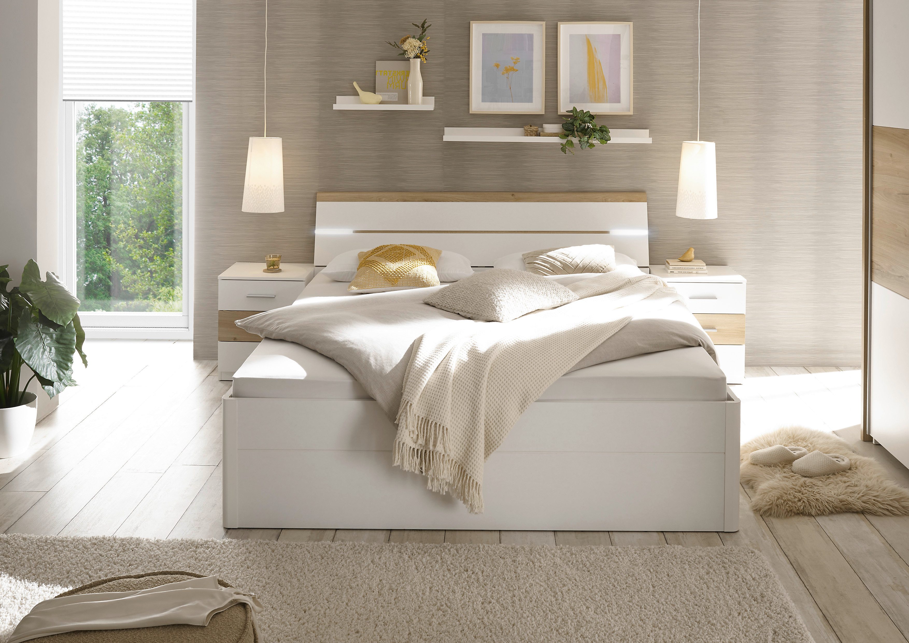 Schlafkontor Ledikant Kiara bed met 2 nachtkastjes inclusief verlichting in het hoofdeinde en 2 bedlades (set)