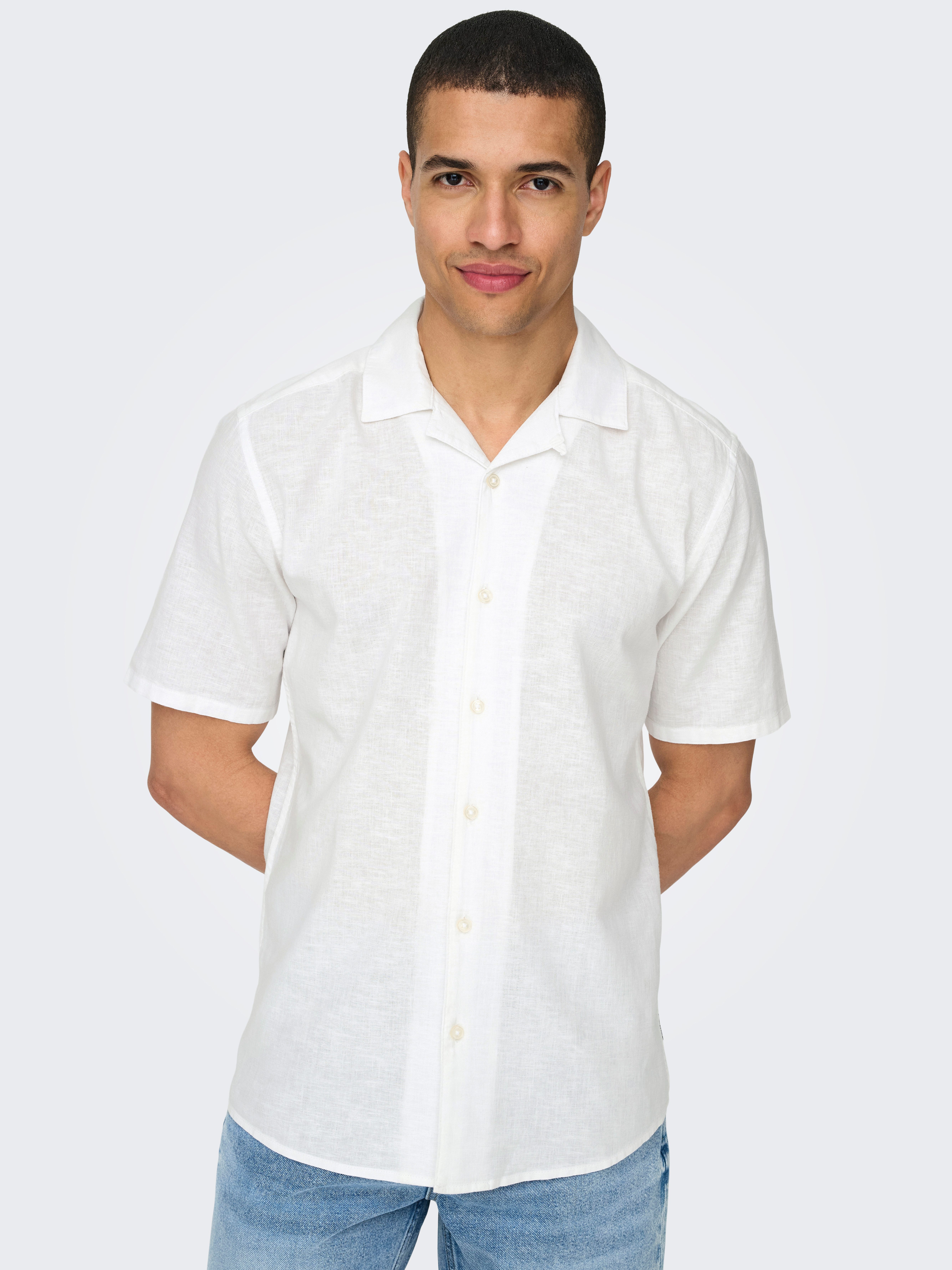 ONLY & SONS Overhemd met korte mouwen ONSCAIDEN SS SOLID RESORT LINEN NOOS