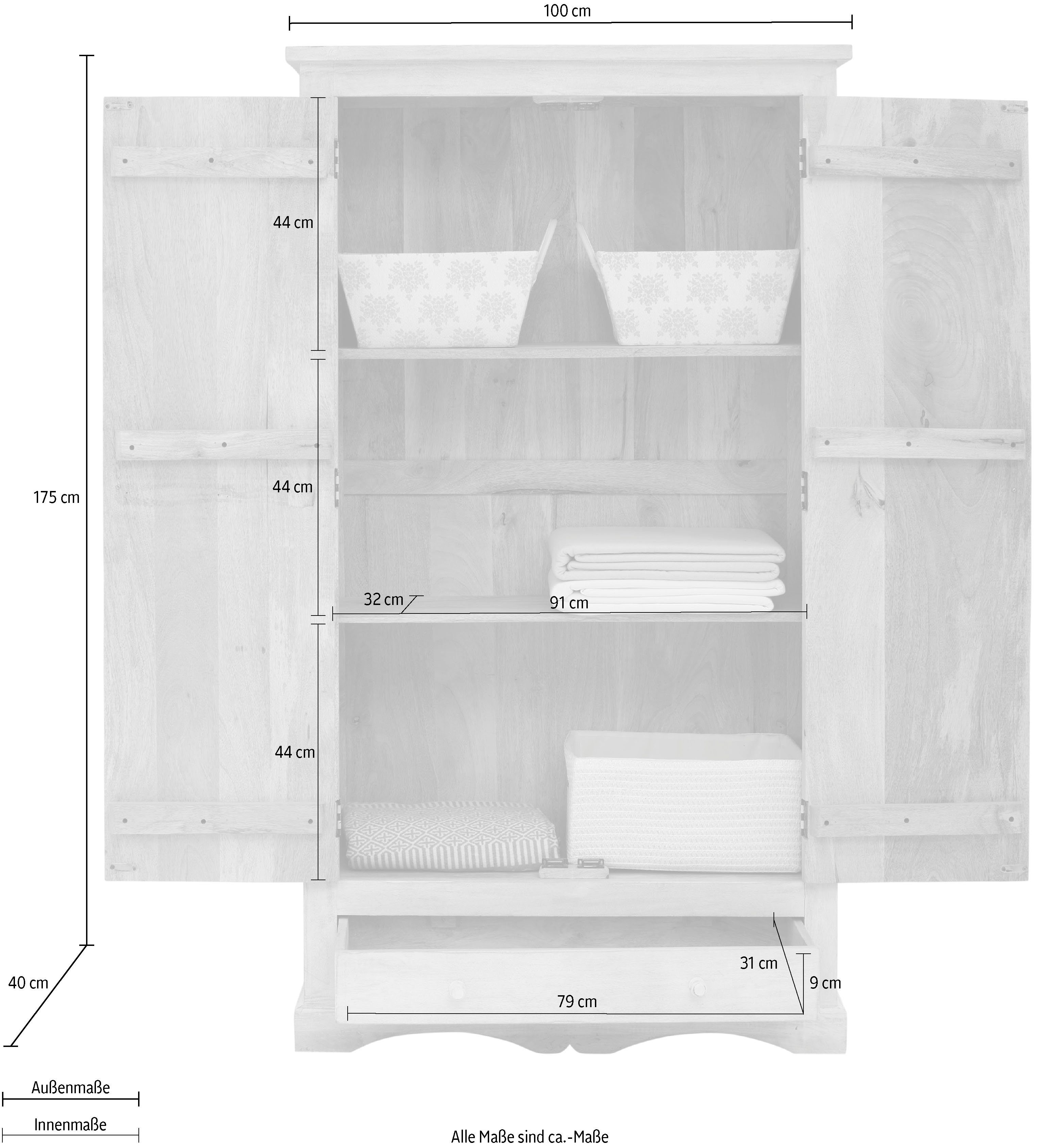 Home affaire Draaideurkast Landor Kast, mangohout, 2 losse planken, lade, breedte 100 cm