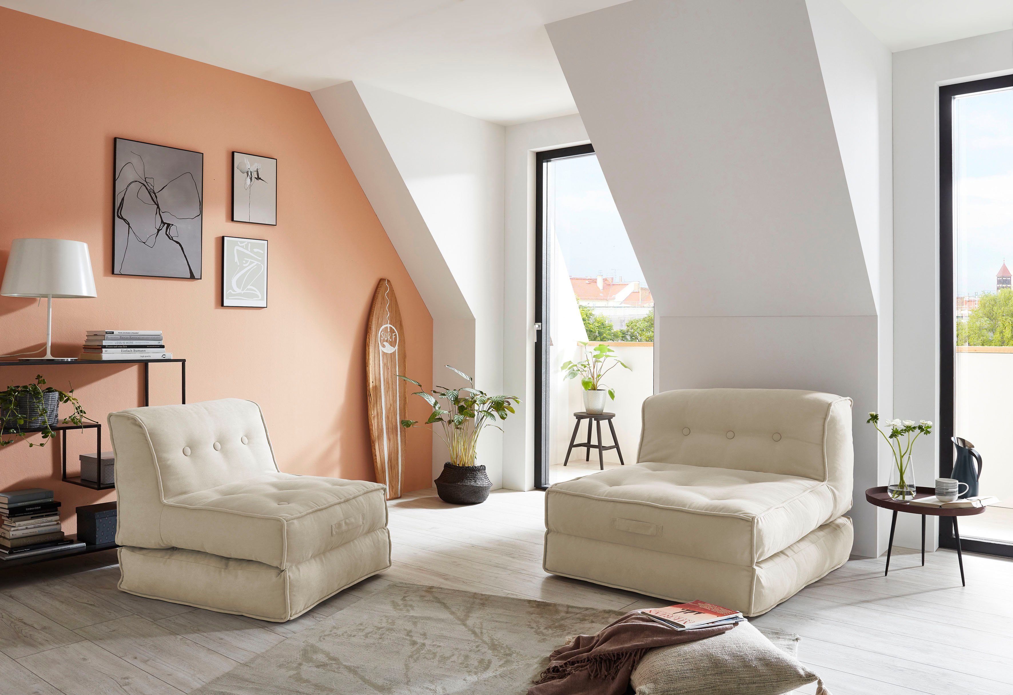 INOSIGN Fauteuil Pia Loungestoel in 2 afmetingen, met slaapfunctie en poef-functie.