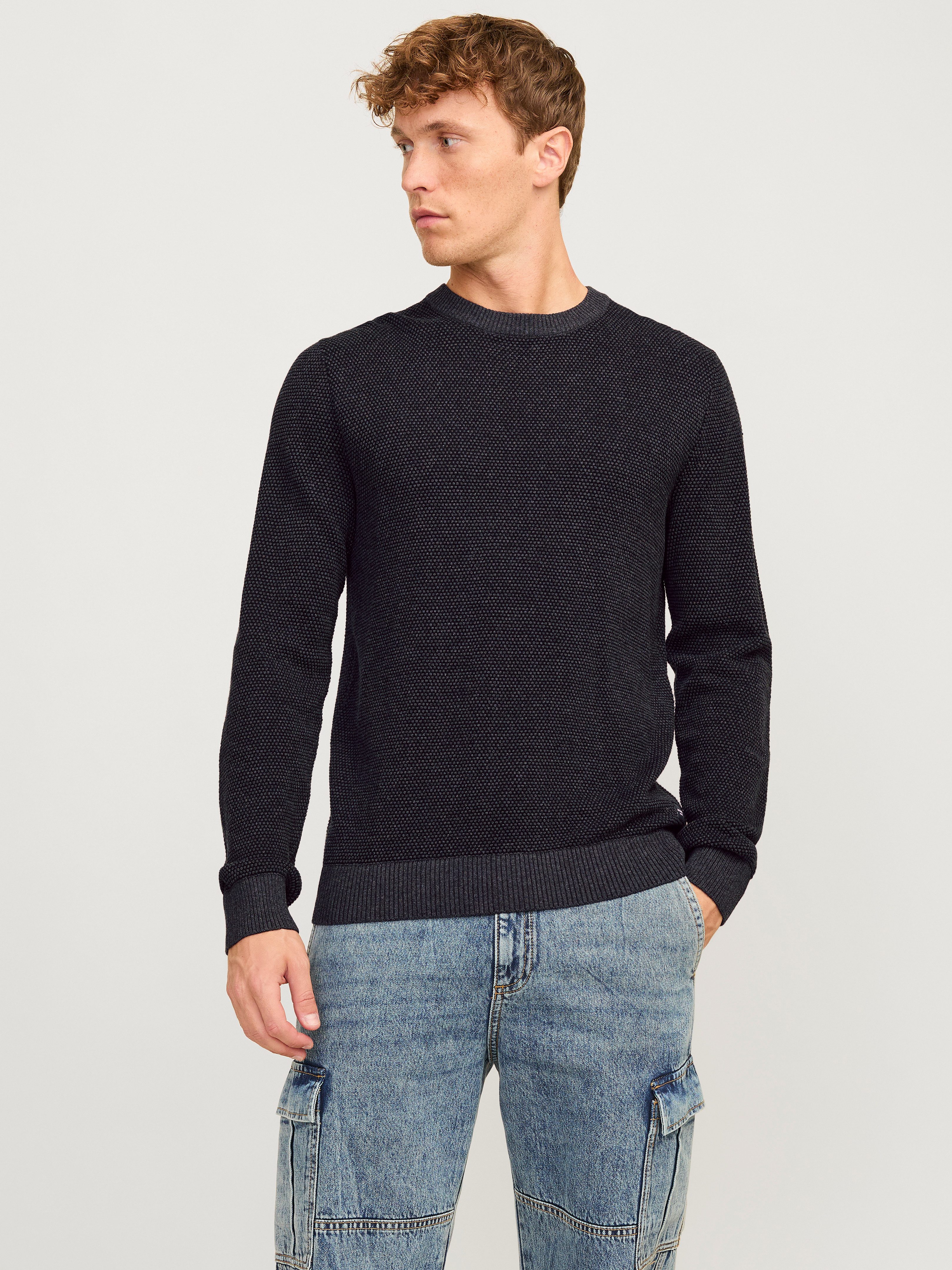Jack & Jones Trui met ronde hals JJEGLOBE KNIT CREW NECK NOOS heren pullovers maat M grijs