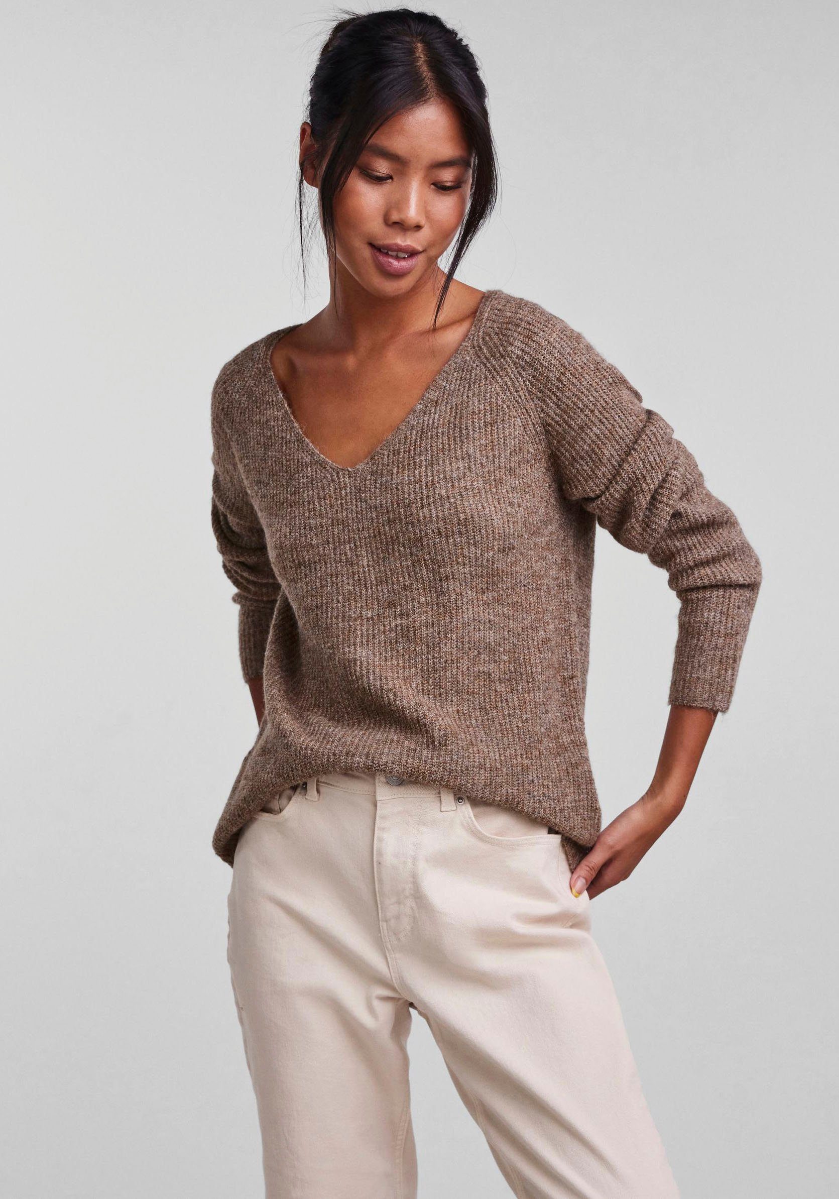 pieces Trui met V-hals PCELLEN LS V-NECK KNIT NOOS BC dames truien met v-hals maat XS (34) geel
