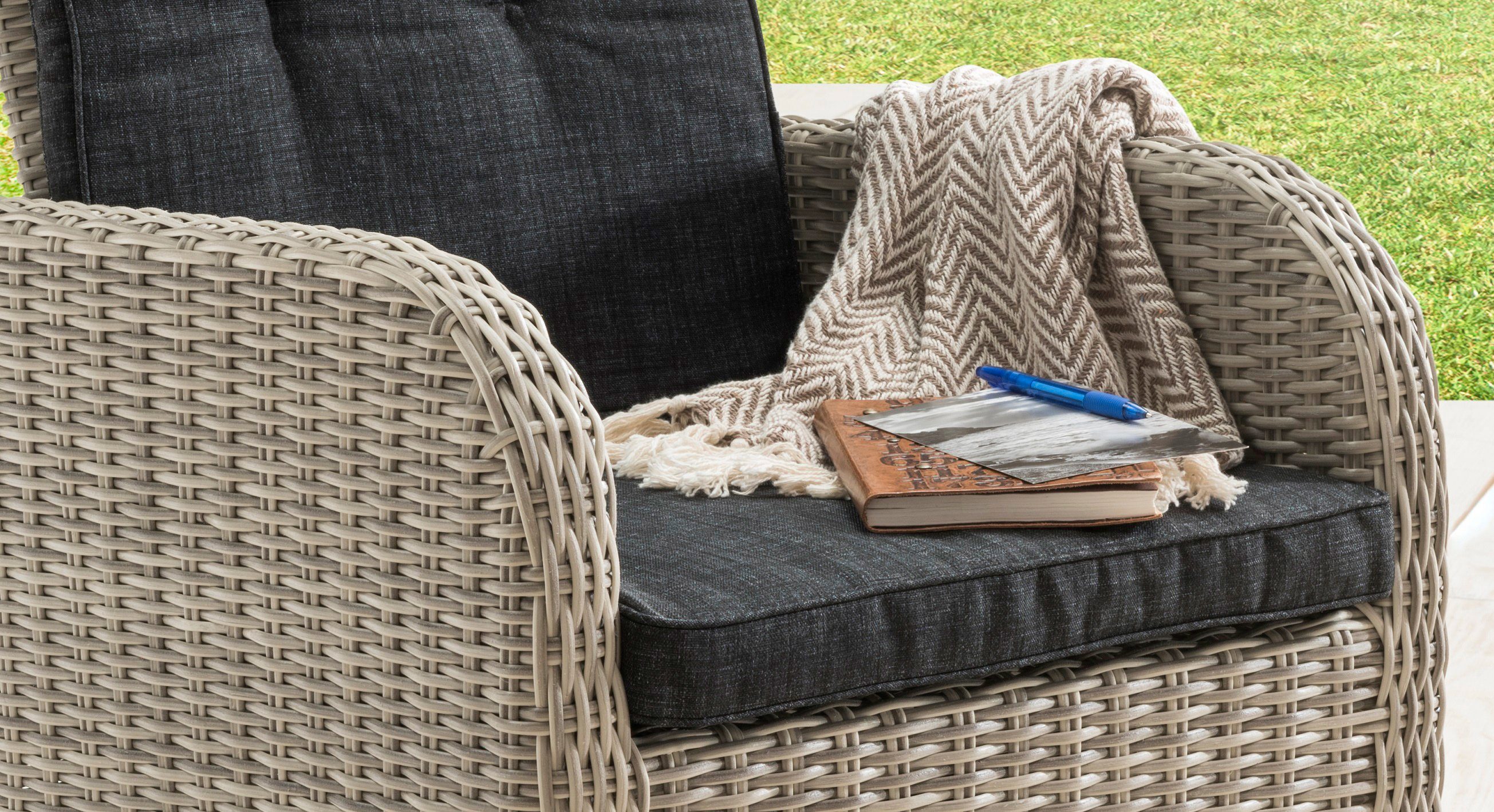 Destiny Fauteuil PALMA CASA Aluminium, polyrattan, incl. voetenbank en kussens (set, 4-delig)