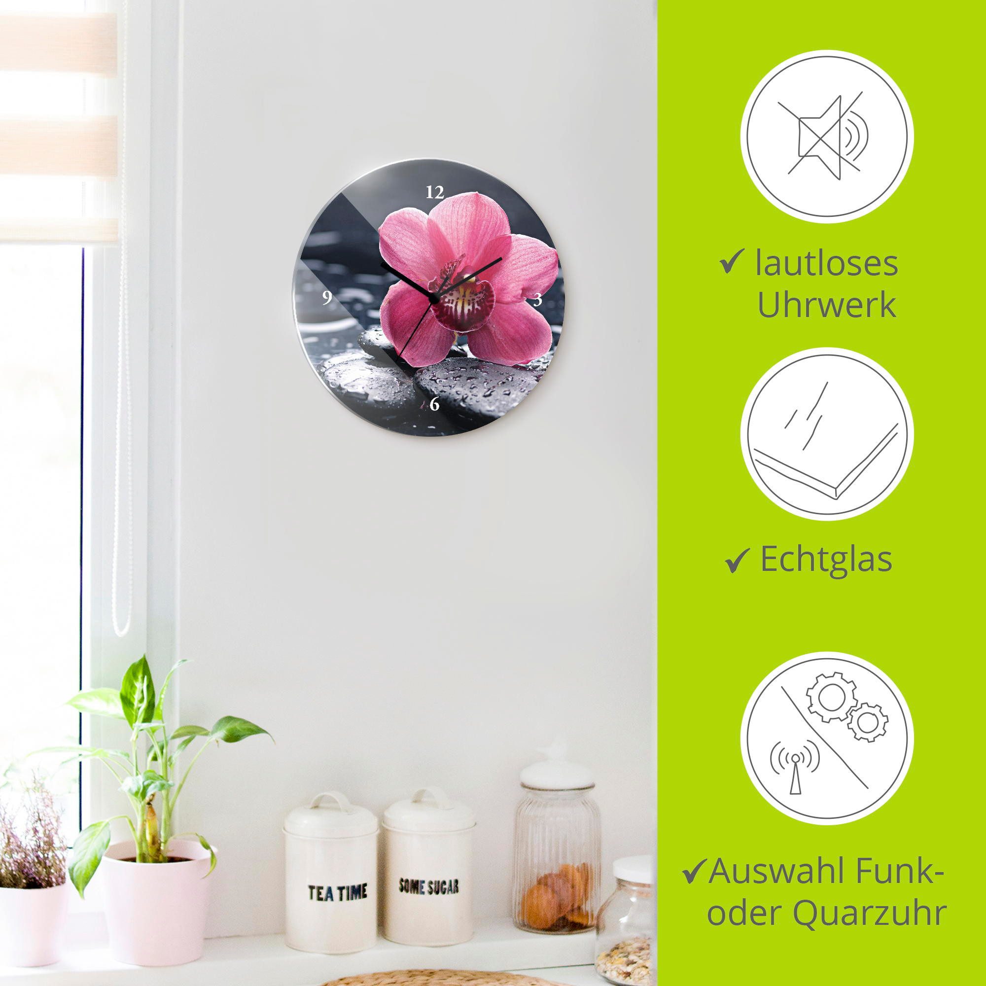 Artland Wandklok Stilleven met kiezel en een orchidee optioneel verkrijgbaar met kwarts- of radiografisch uurwerk, geruisloos zonder tikkend geluid