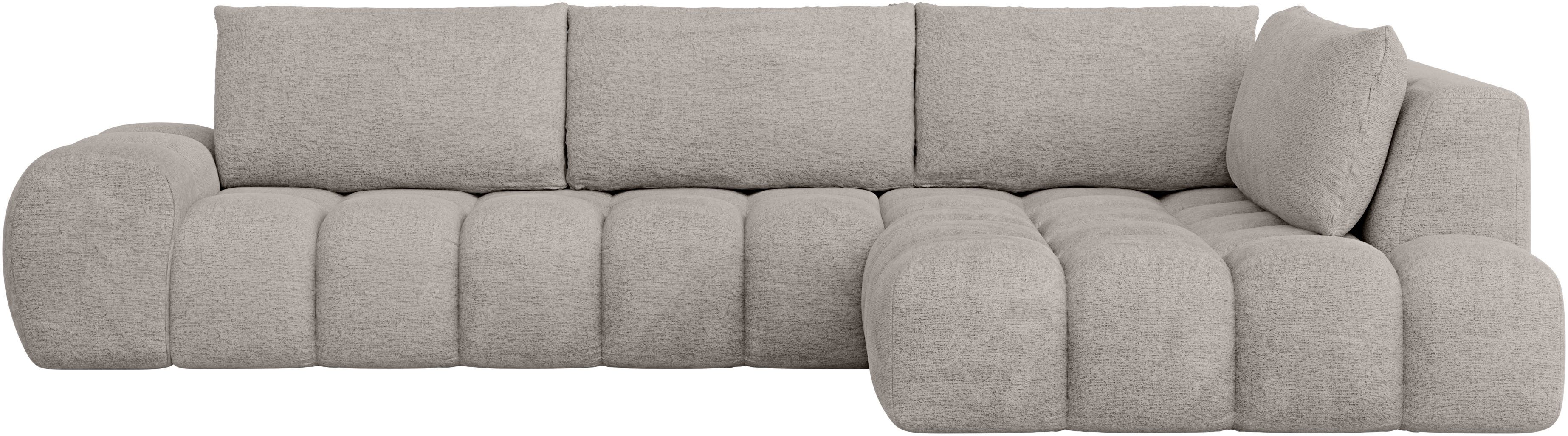 INOSIGN Hoekbank AZITA designsofa, elegant en comfortabel L-vorm, bubbel-look losse rugkussens, droomachtige stiksels, afmetingen b/d/h: 352/210/72 cm