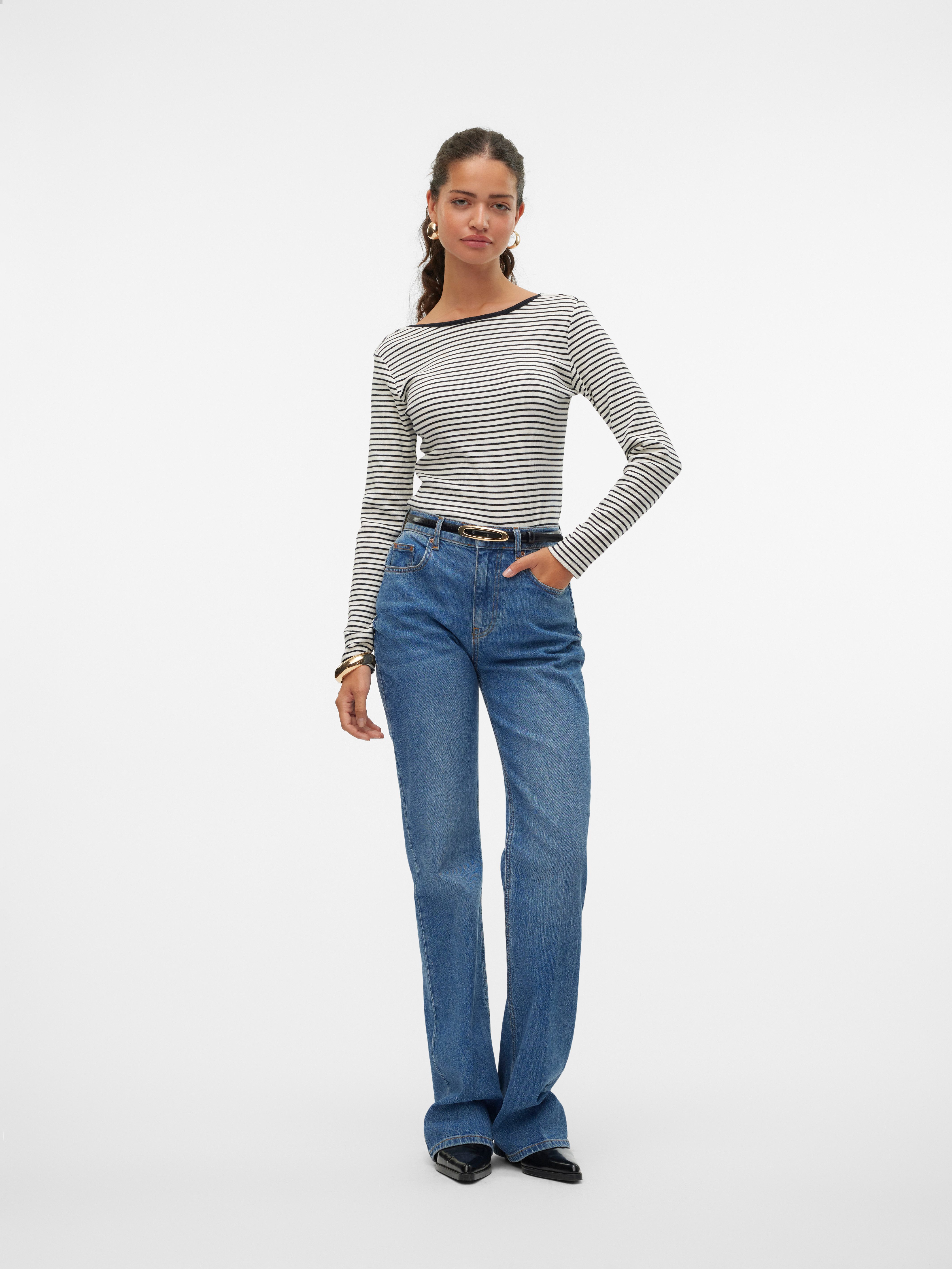 Vero Moda Shirt met lange mouwen VMCHLOE STRIPE LS 2WAY SHORT TOP GO NOOS