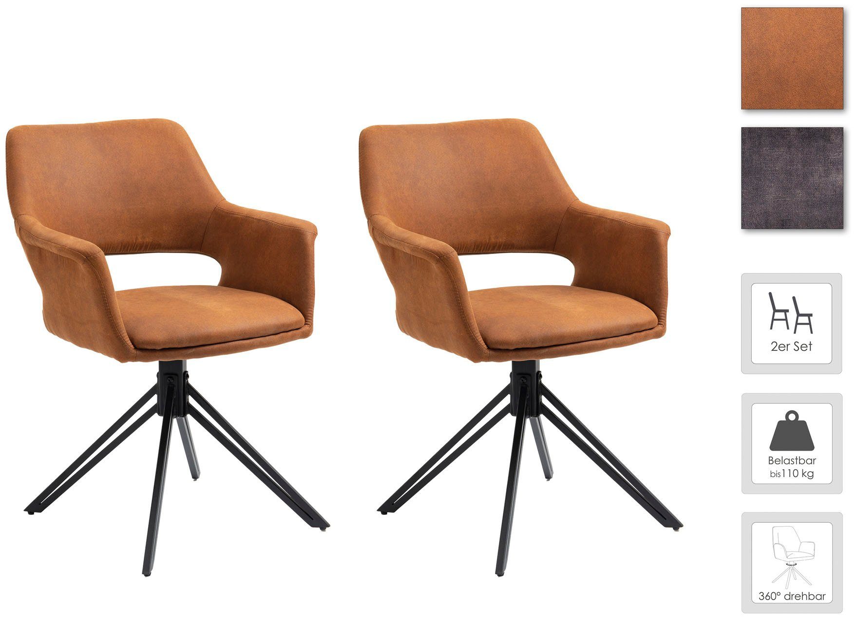 byLIVING Eetkamerstoel Estelle 360° draaibaar (set, 2 stuks)