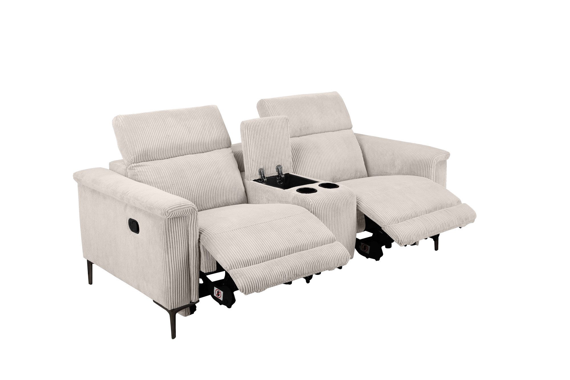 Places of Style 2-zitsbank Lund in cord, 2-zits bioscoopbank, tv-fauteuil, multimedia-sofa, USB-A met elektrische of handmatige relaxfunctie, bekerhouder en opbergruimte