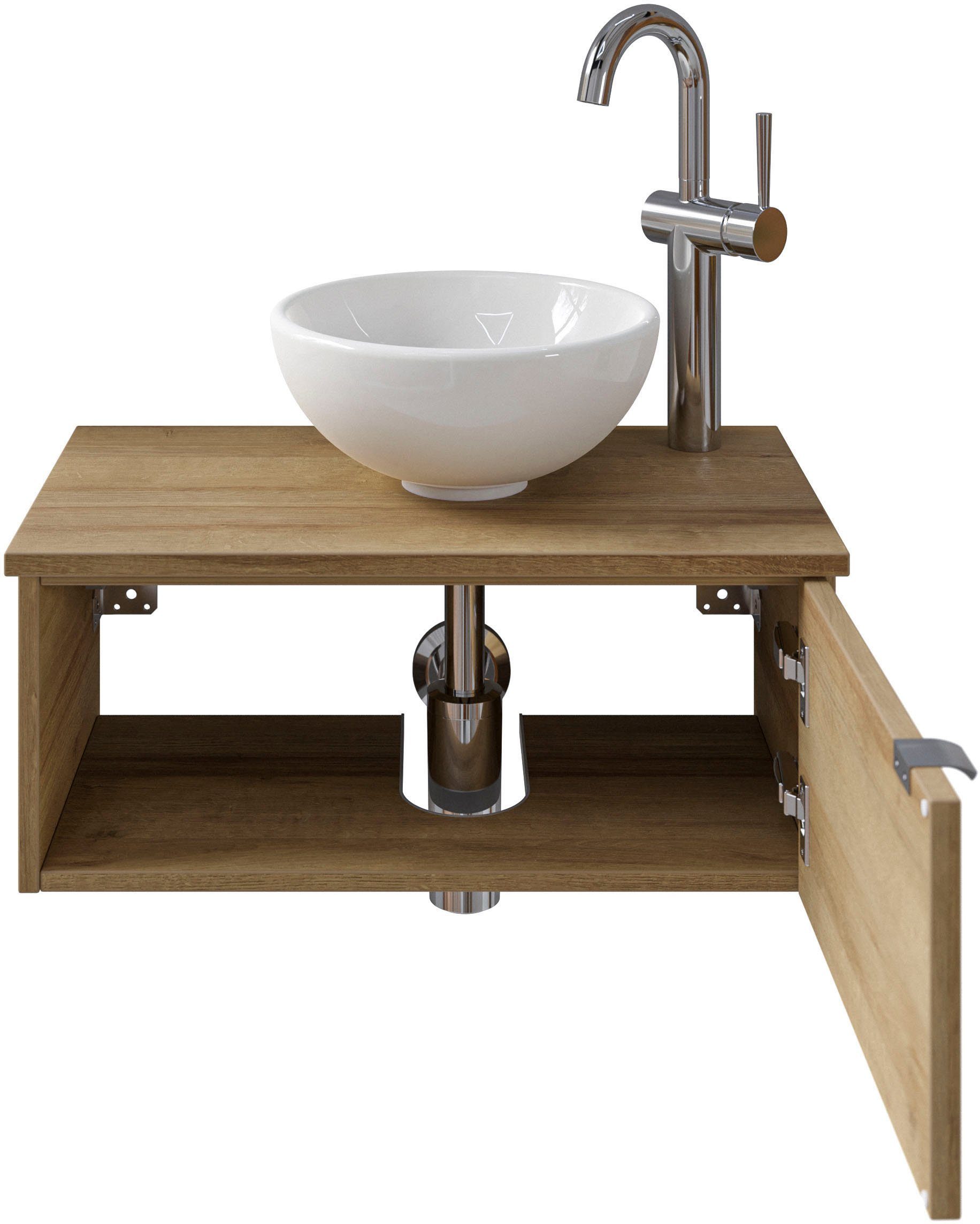Saphir Wastafelonderkast Serie 6915 wastafel met onderkast voor gastenbadkamer, tweede toilet (3-delig)