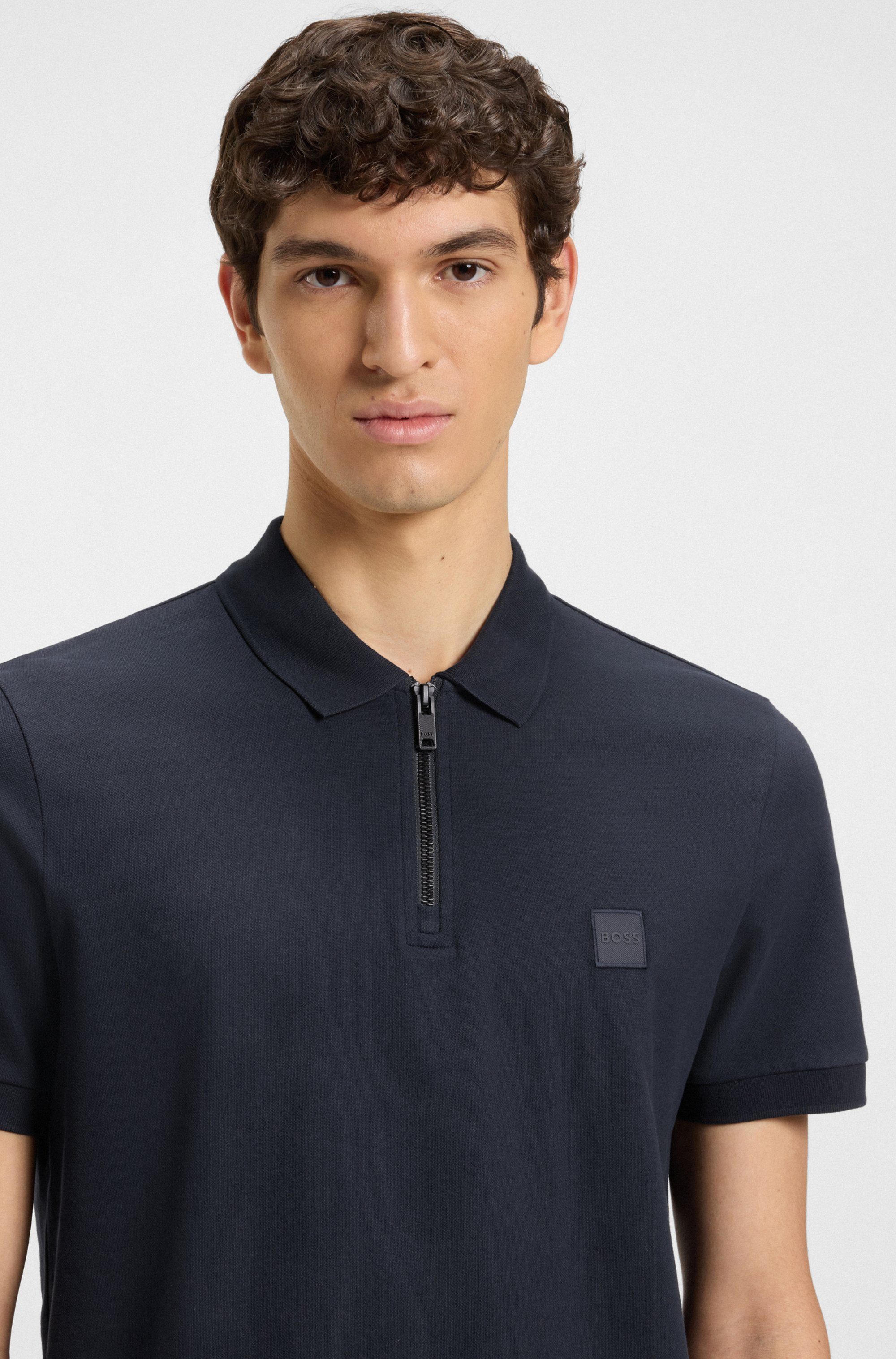Boss Orange Poloshirt Passerzip met een polokraag