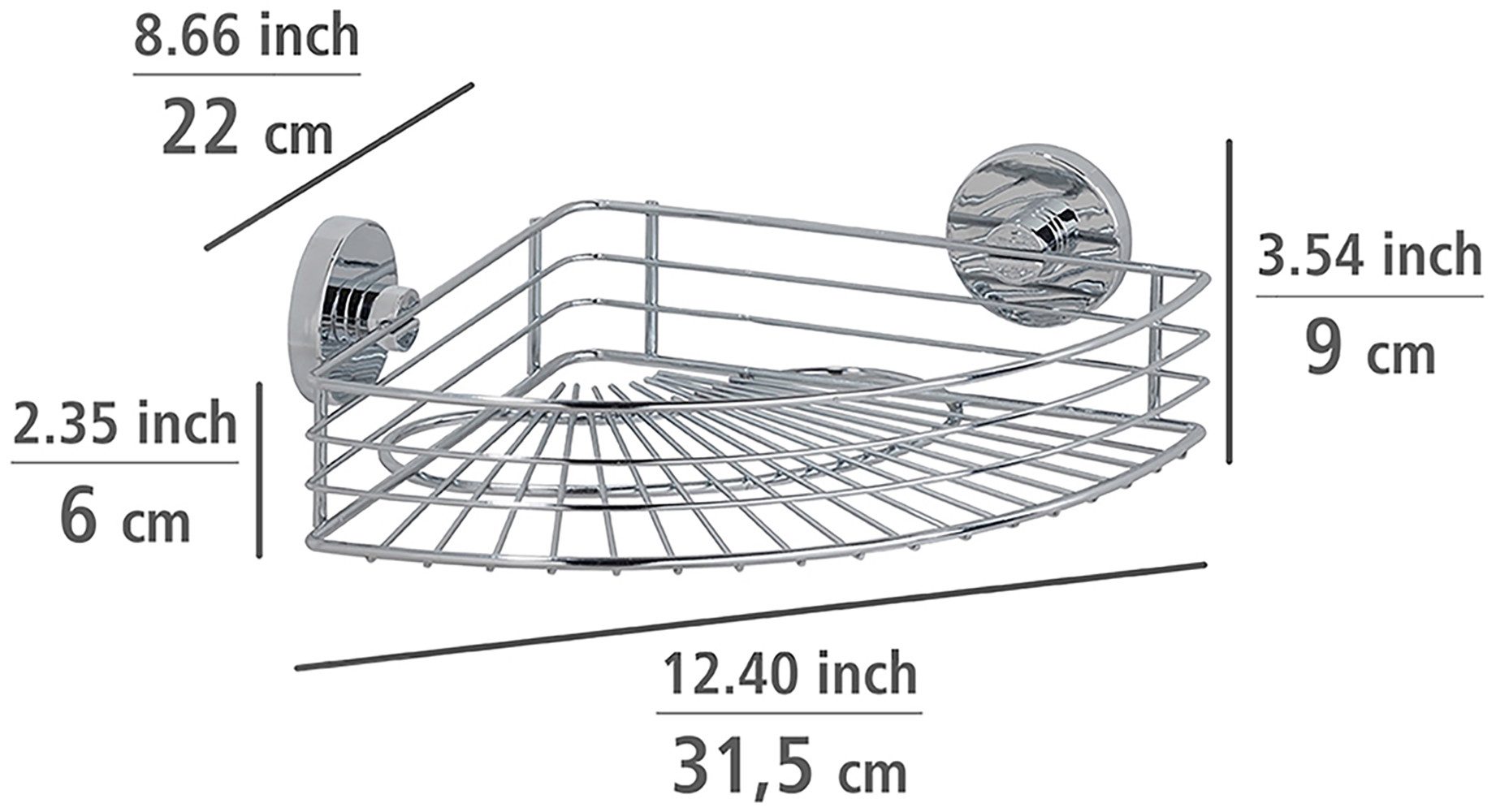 WENKO Hoekrek Vacuum-Loc® model Bari voor de badkamer met 2 haken, bevestigen zonder boren (3 stuks)