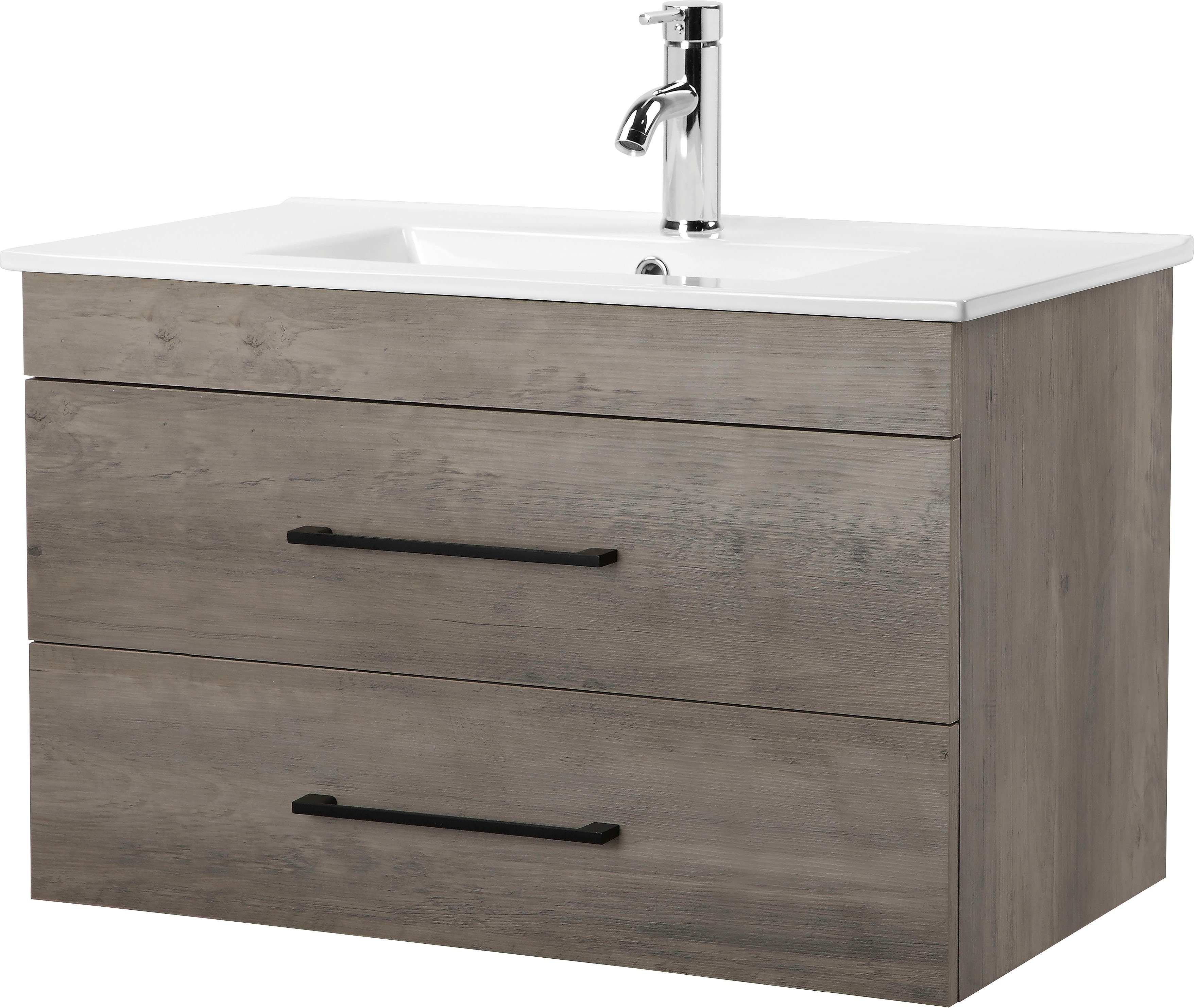 welltime Wastafelonderkast Florence badkamermeubel badkamerkast met wasbak Wastafelmeubel met 2 laden en soft-closesysteem breedte 80 cm