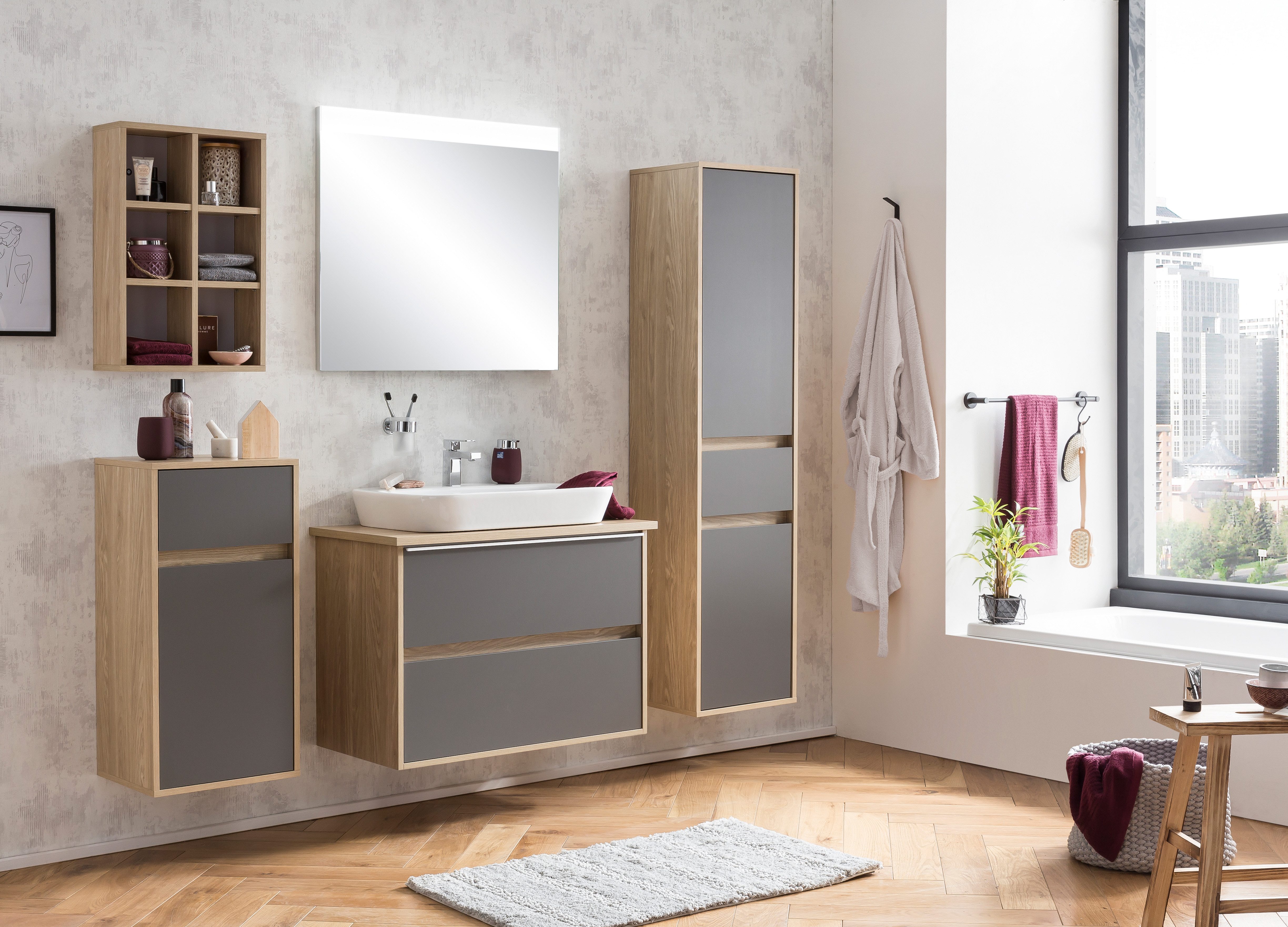 Schildmeyer Wandplank Mali, breedte 40 cm 6 open planken, houtdecor met voelbare structuur rekken & planken bruin