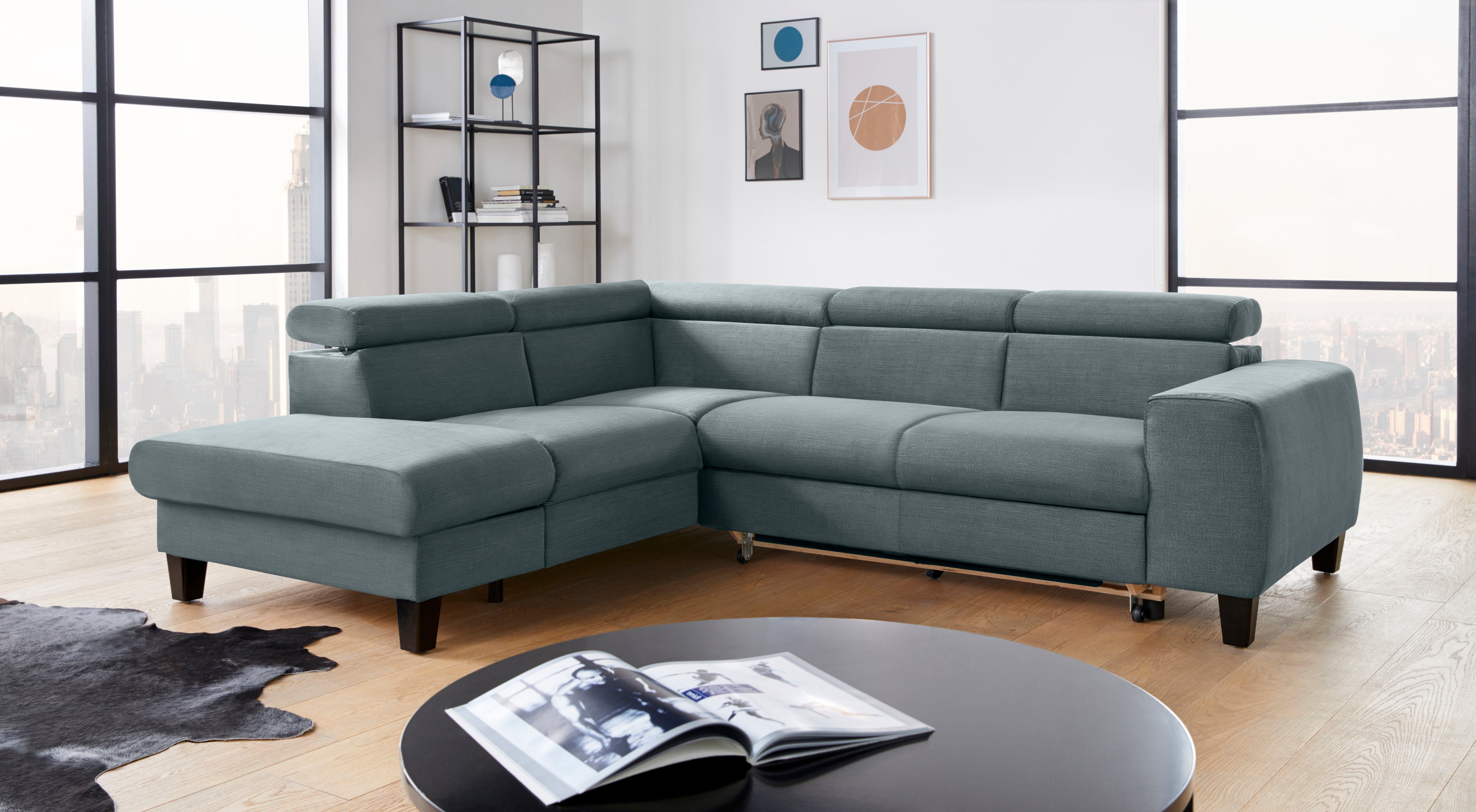COTTA Hoekbank Morven L-vorm met hoofdeindeverstelling keuze met bedfunctie, bedlade & draadloze oplader