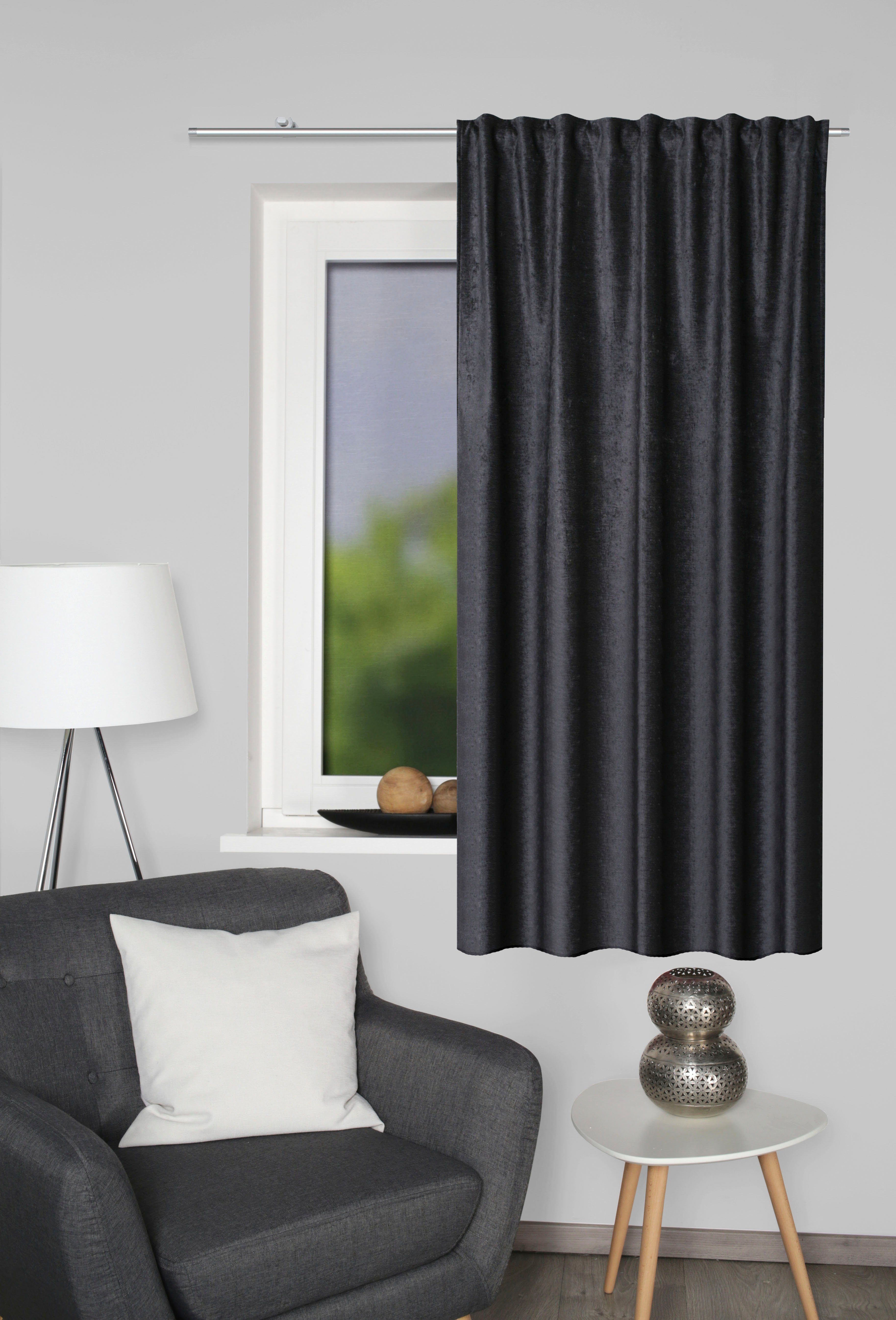 HOME WOHNIDEEN Gordijn Thermo-chenille Thermochenille THERMO uni (1 stuk) kant & klaar gordijnen maat 2 grijs