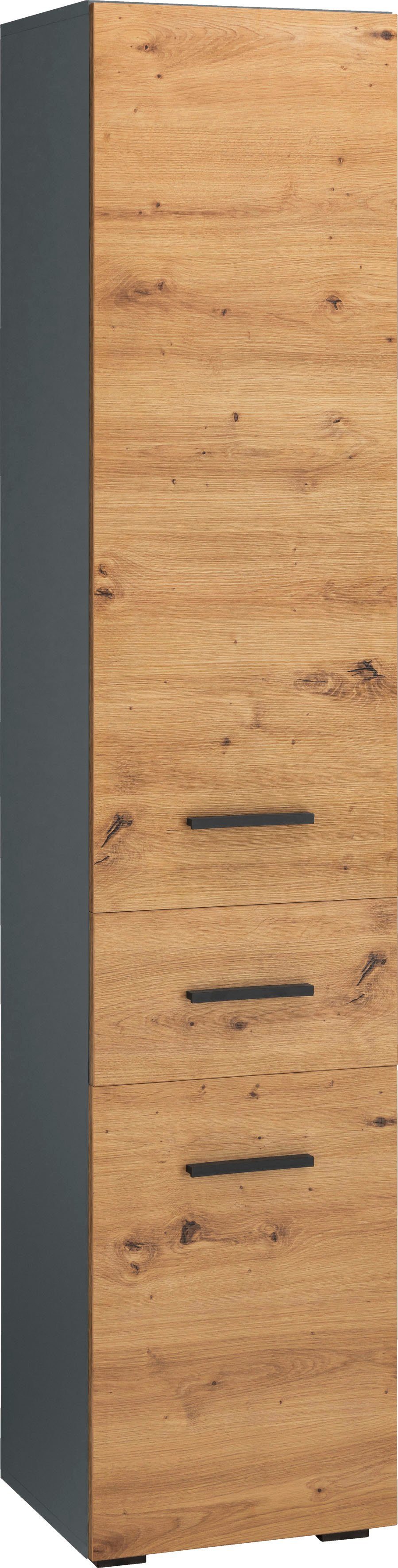 INOSIGN Hoge kast Skara met 3 verstelbare planken achter de deuren en 1 lade, met zwarte grepen, breedte 38 cm, hoogte 180 cm