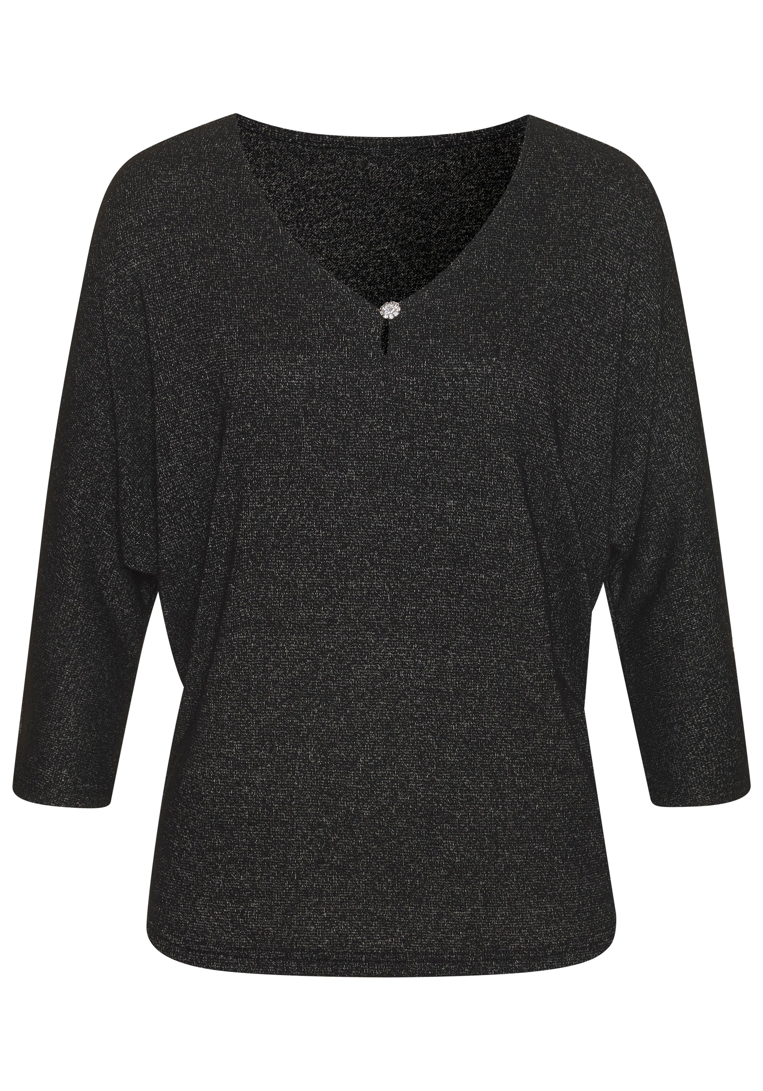 Lascana Shirt met 3/4 mouwen Met fonkelende strassknop van gestructureerde viscosekwaliteit