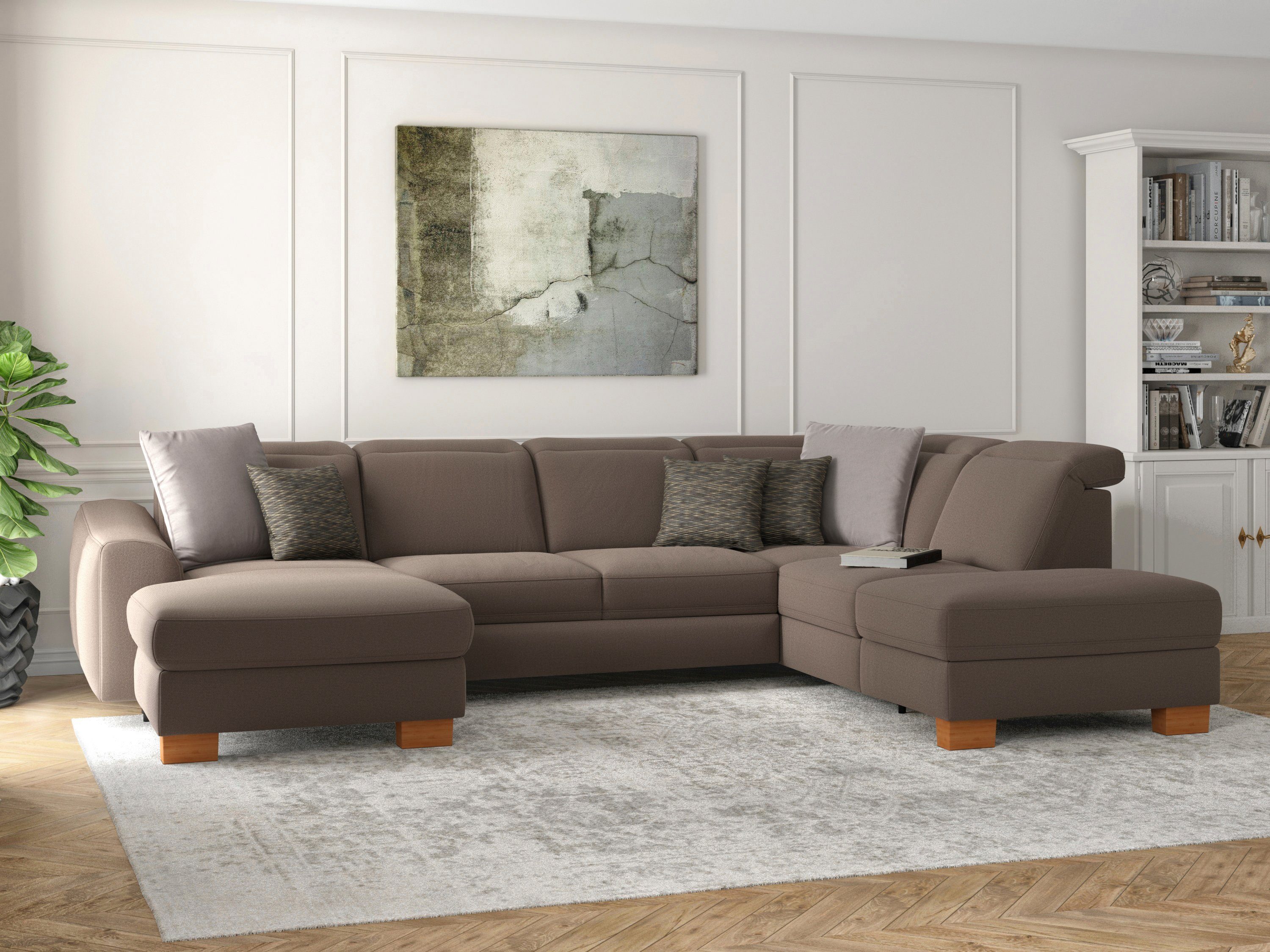 sit&more Zithoek Dundee U-vorm met binnenvering en massief houten poten, naar keuze met verstelbare hoofdsteun