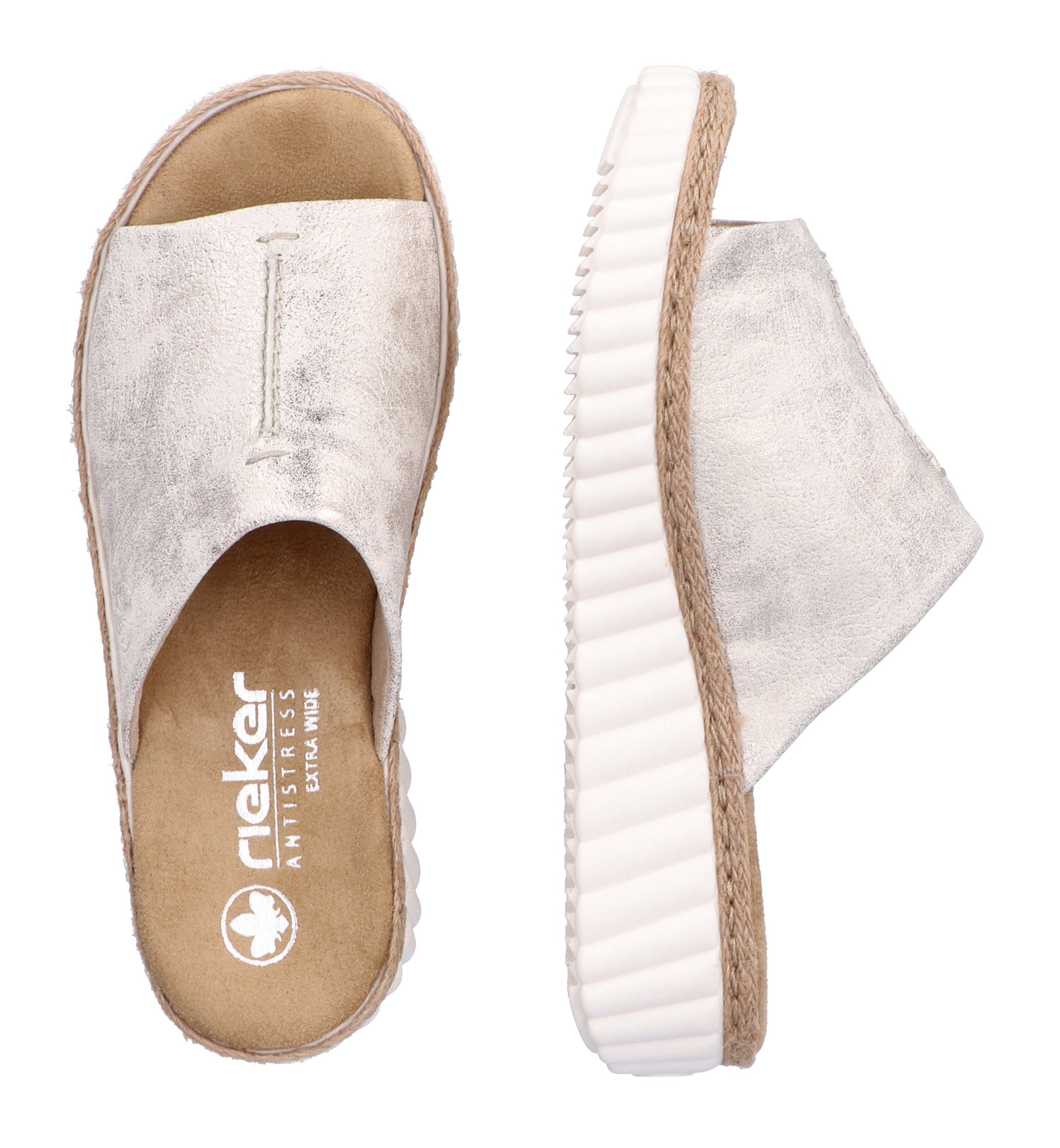 Rieker Slippers sleehak, zomerschoen, slippers met jute-omranding aan de loopzool