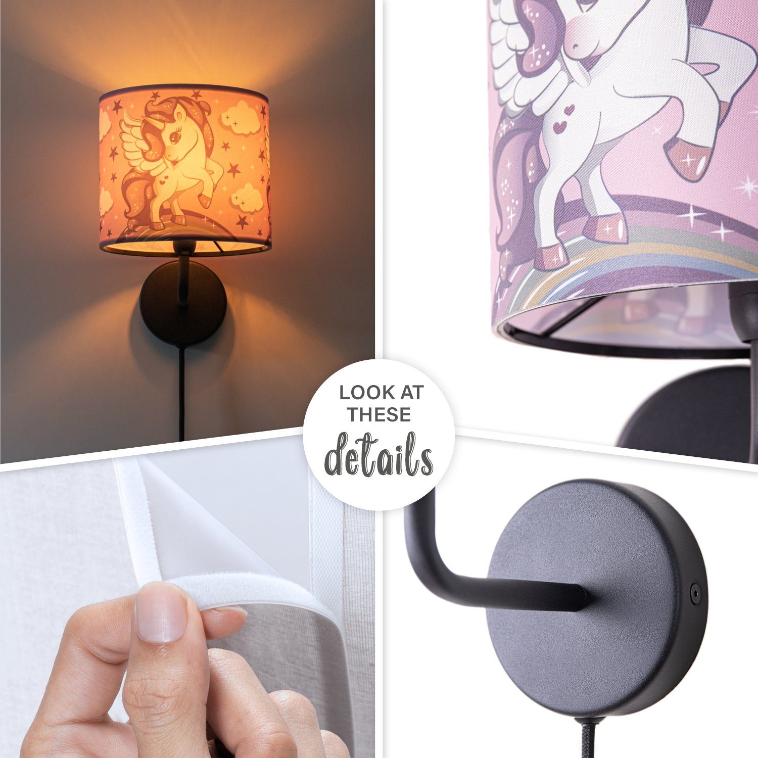 Paco Home Wandlamp Cosmo 213 Kinderlamp met âˆ…18cm eenhoorn regenboog kabellengte 3m E14