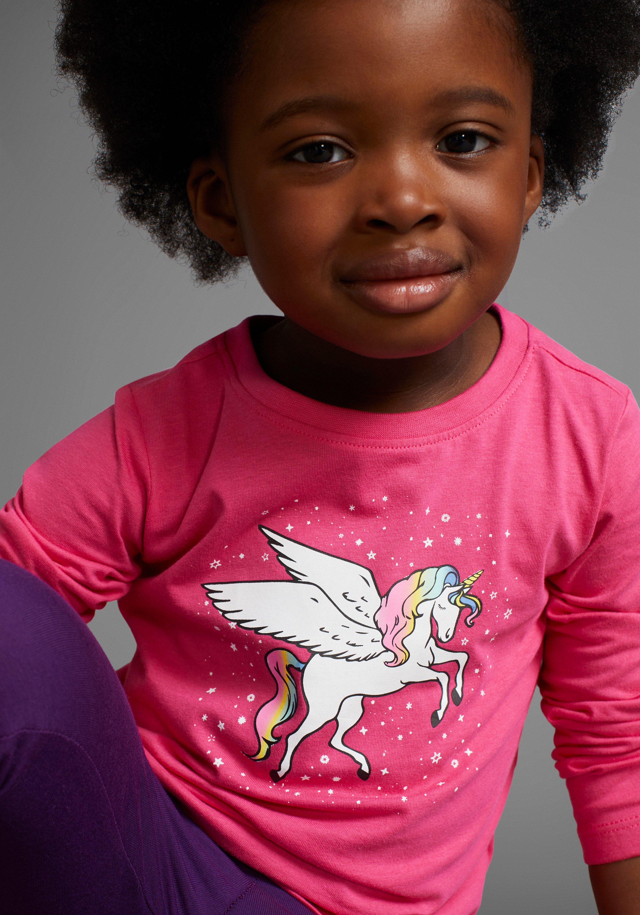 KIDSWORLD Shirt met lange mouwen Met leuke eenhoornprint lange mouwen, heuplange pasvorm, stijlvolle print