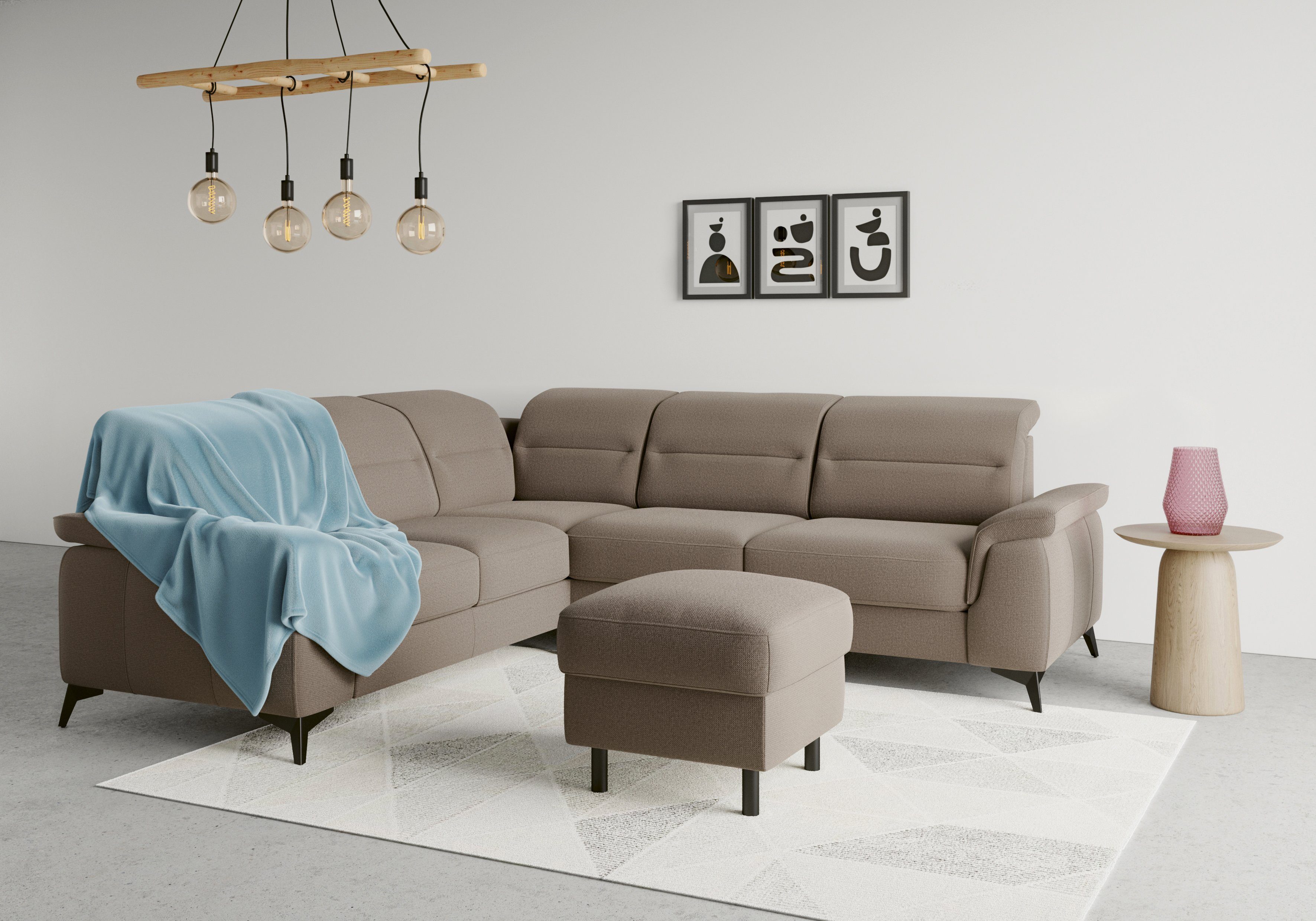 sit&more Hoekbank Sinatra L-vorm optioneel met verstelbare hoofdsteun en armleuning, metalen poten